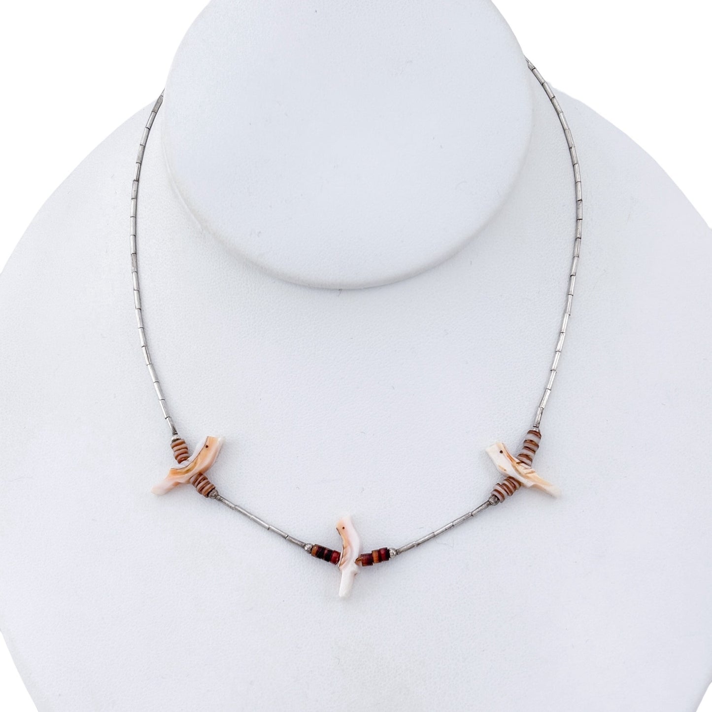 Vintage Sterling Silver 925 Liquid Silver Shell Bird Necklace 14.5"