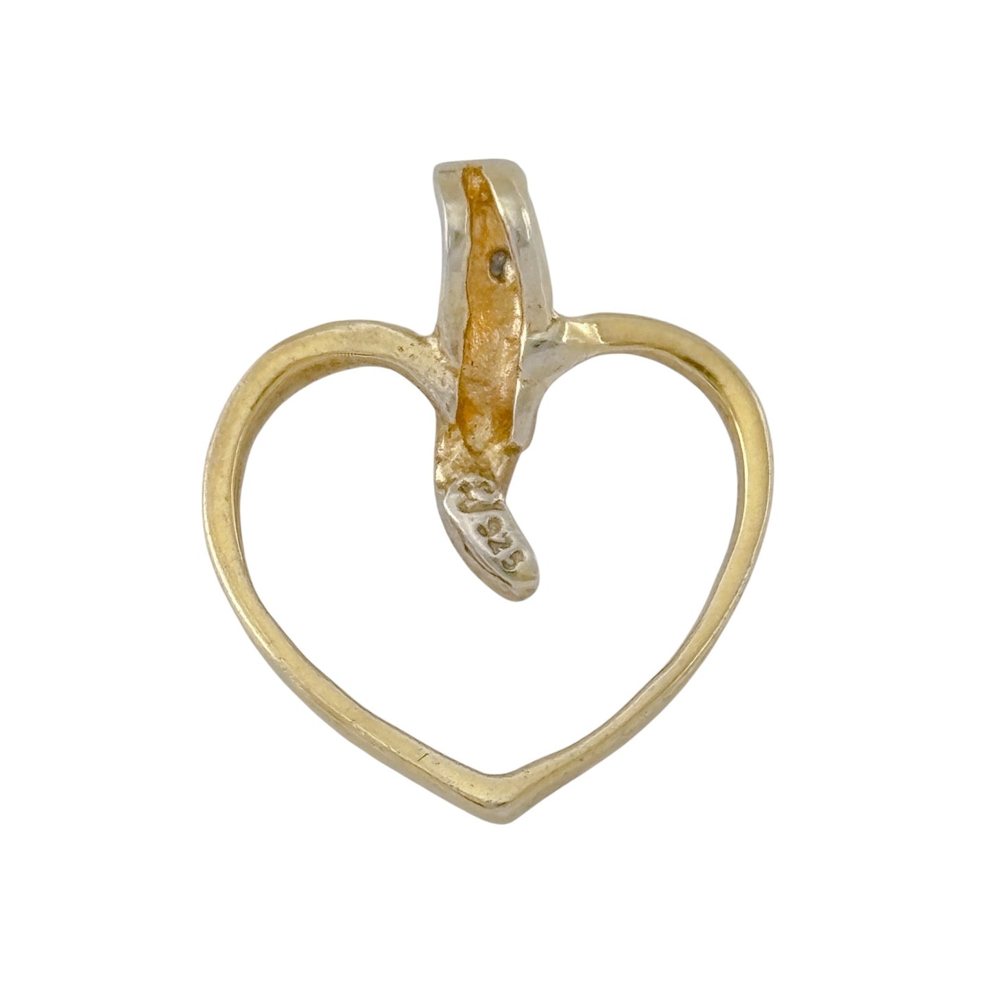 Vintage Gold-Tone Sterling Silver 925 Diamond Heart Pendant