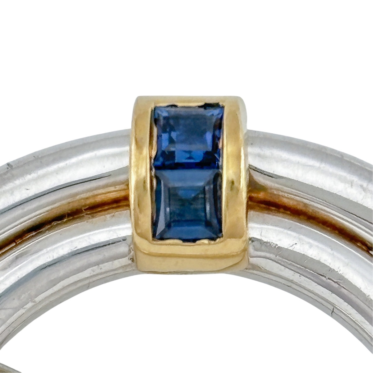 Tiffany and Co 1986 Sterling Silver 18K Gold Sapphire Back to Glamour Brooch
