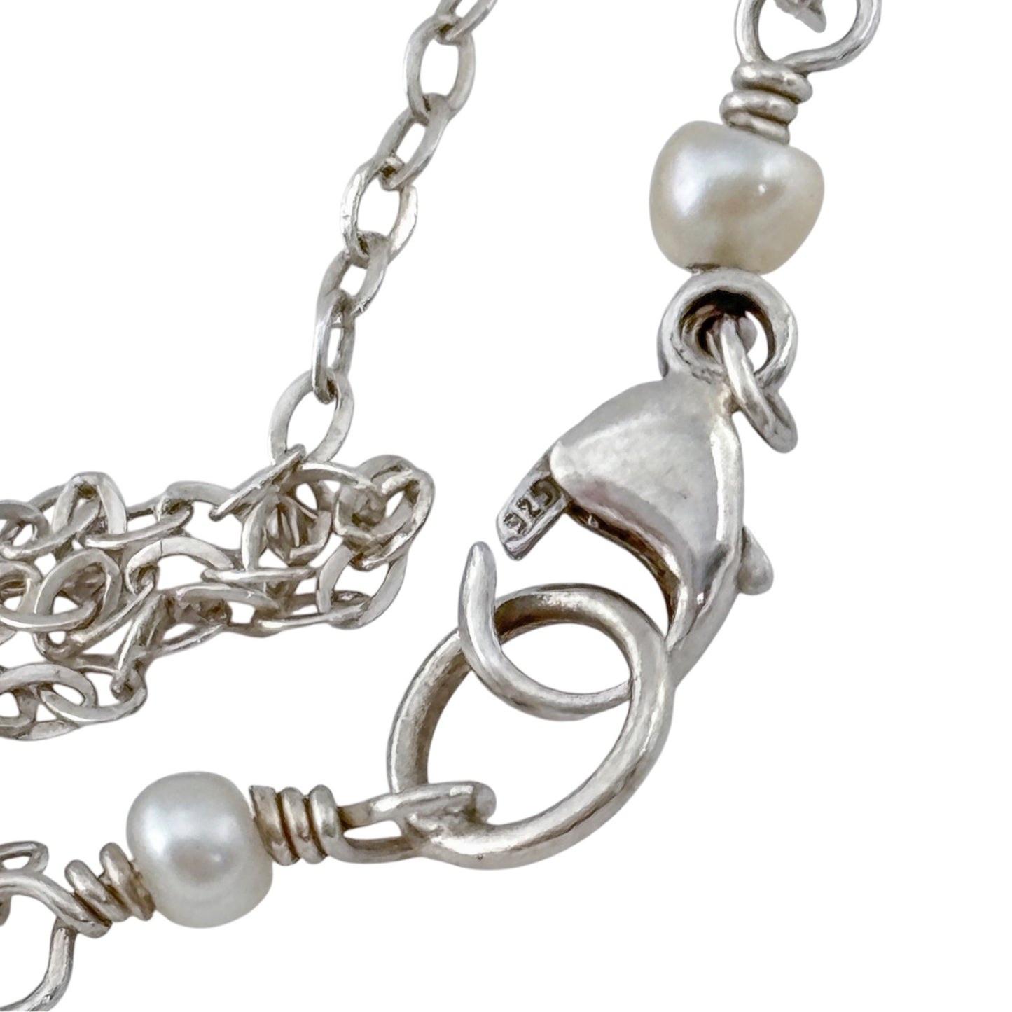 Vintage Sterling Silver 925 Pearl Blue Glass Necklace 20.5"