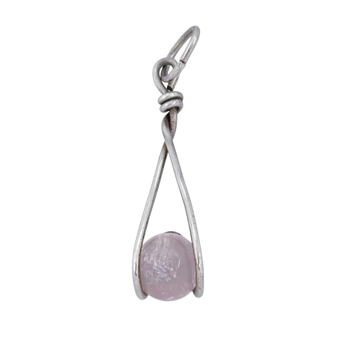 Rose Quartz Sphere Pendant Silver Tone | Wire Wrapped Crystal Charm