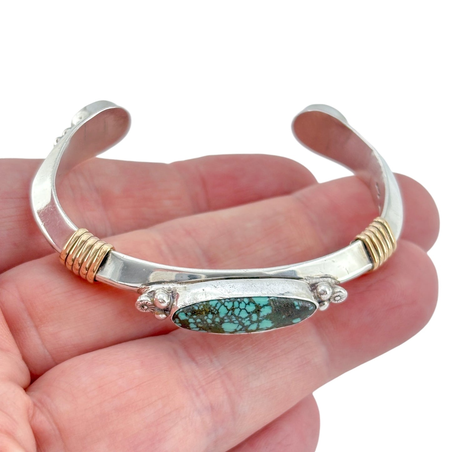 Vintage E. Piaso Navajo Sterling Silver 925 Black Web Turquoise Cuff Bracelet 6"