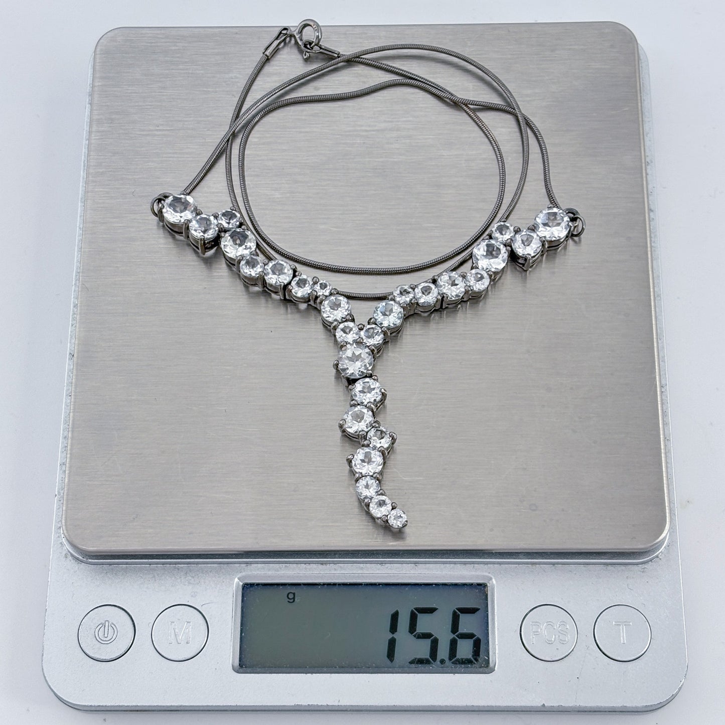 Vintage Sterling Silver 925 White Topaz Y Necklace 20"