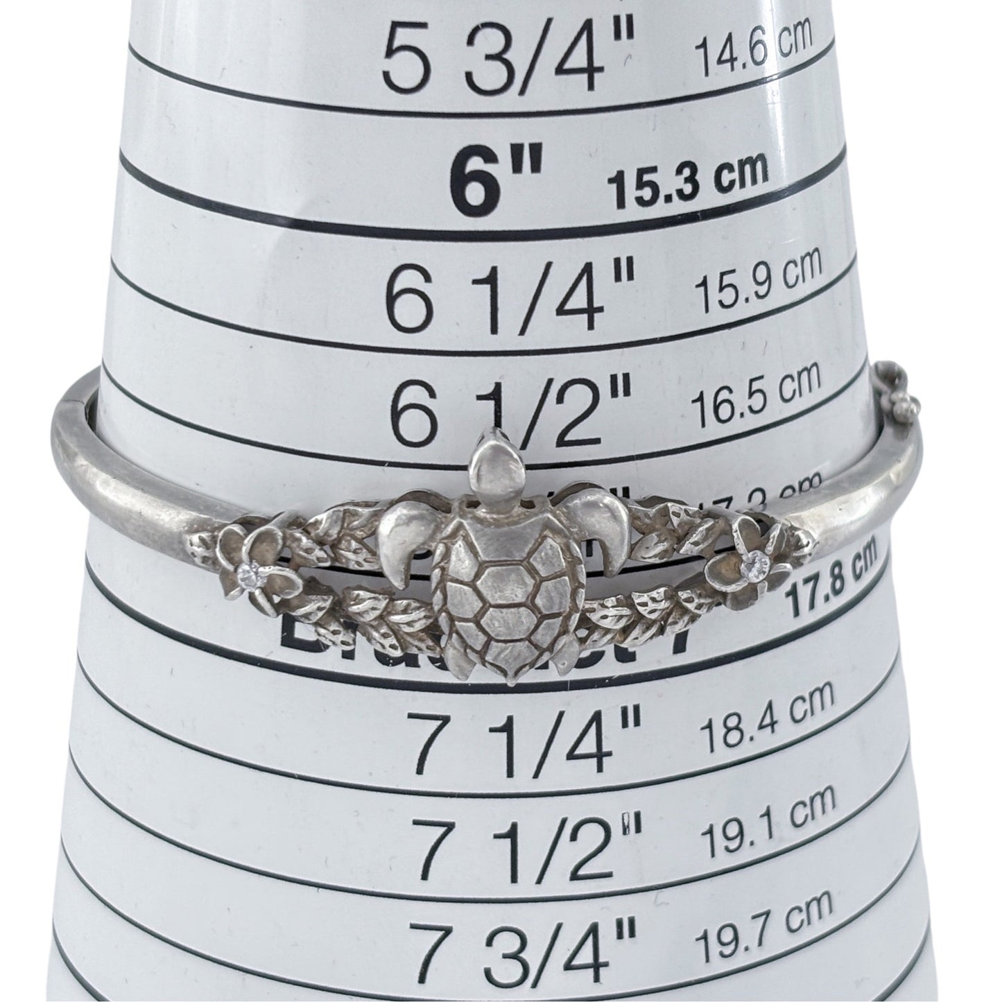 Vintage Sterling Silver 925 Cubic Zirconia Turtle Bangle 7"