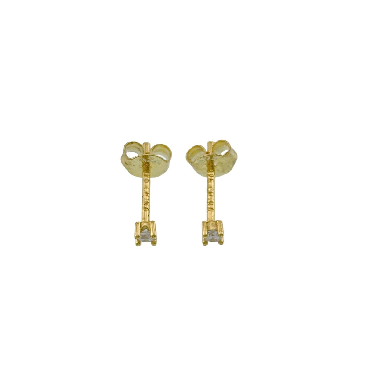 Vintage Sterling Silver 925 Gold-Tone Cubic Zirconia Stud Earrings