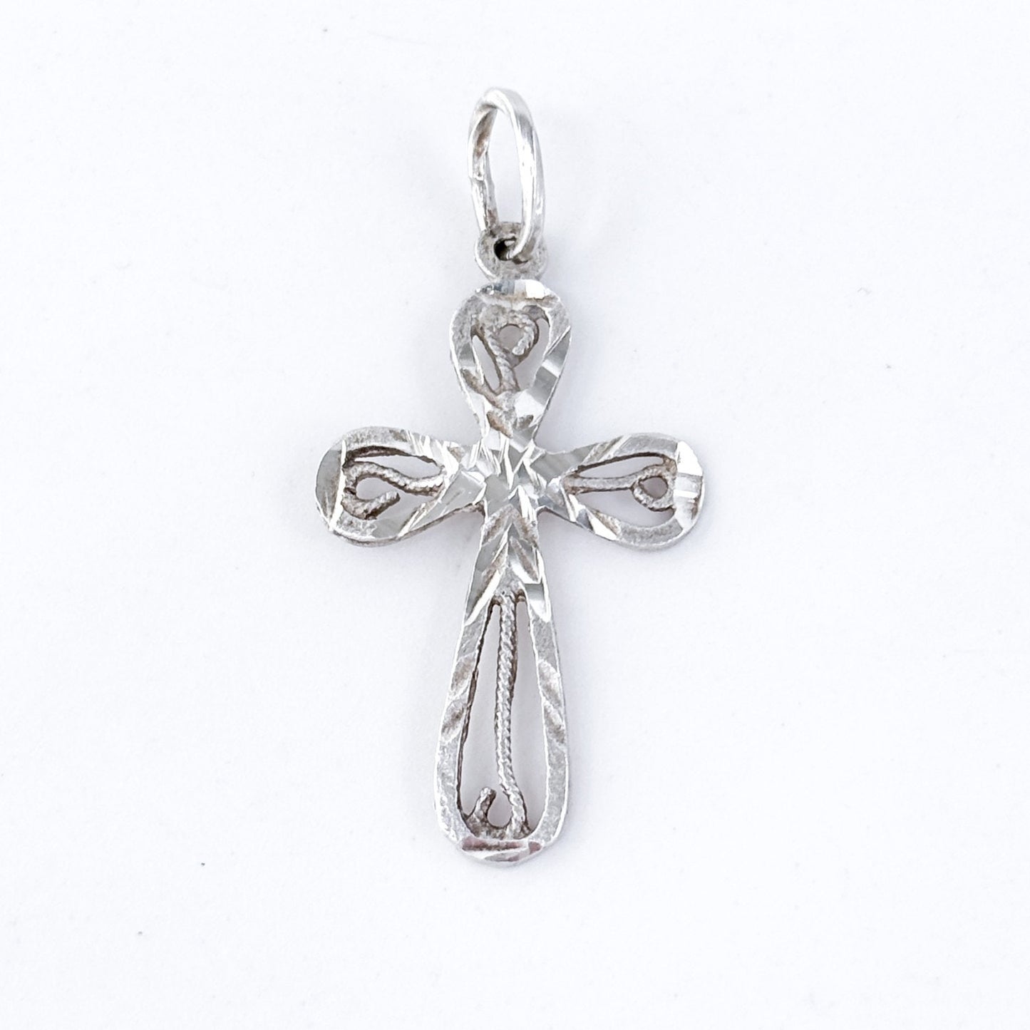 Vintage Sterling Silver 925 Diamond Cut Filigree Cross Pendant