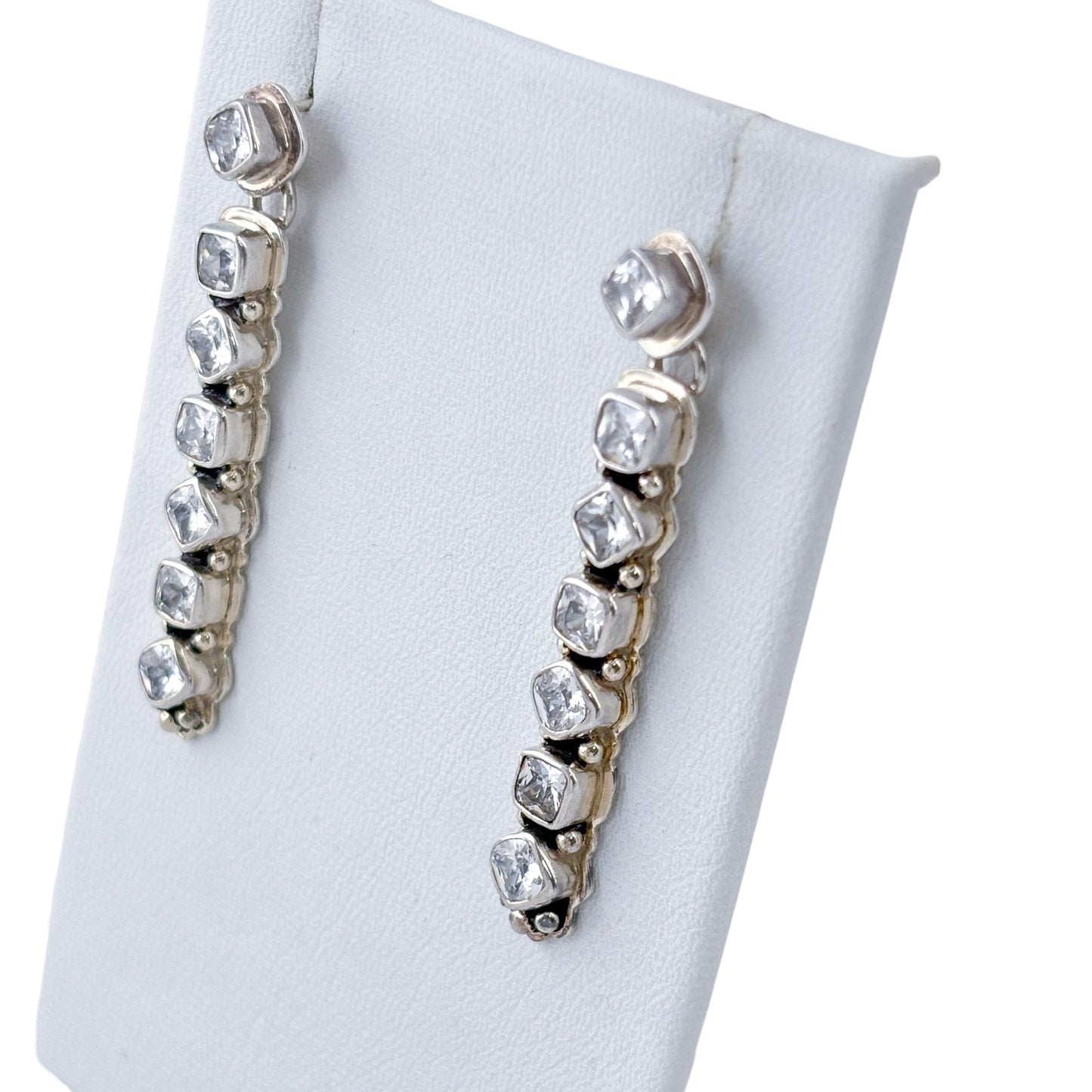 Vintage Sterling Silver 925 Cubic Zirconia Linear Drop Earrings