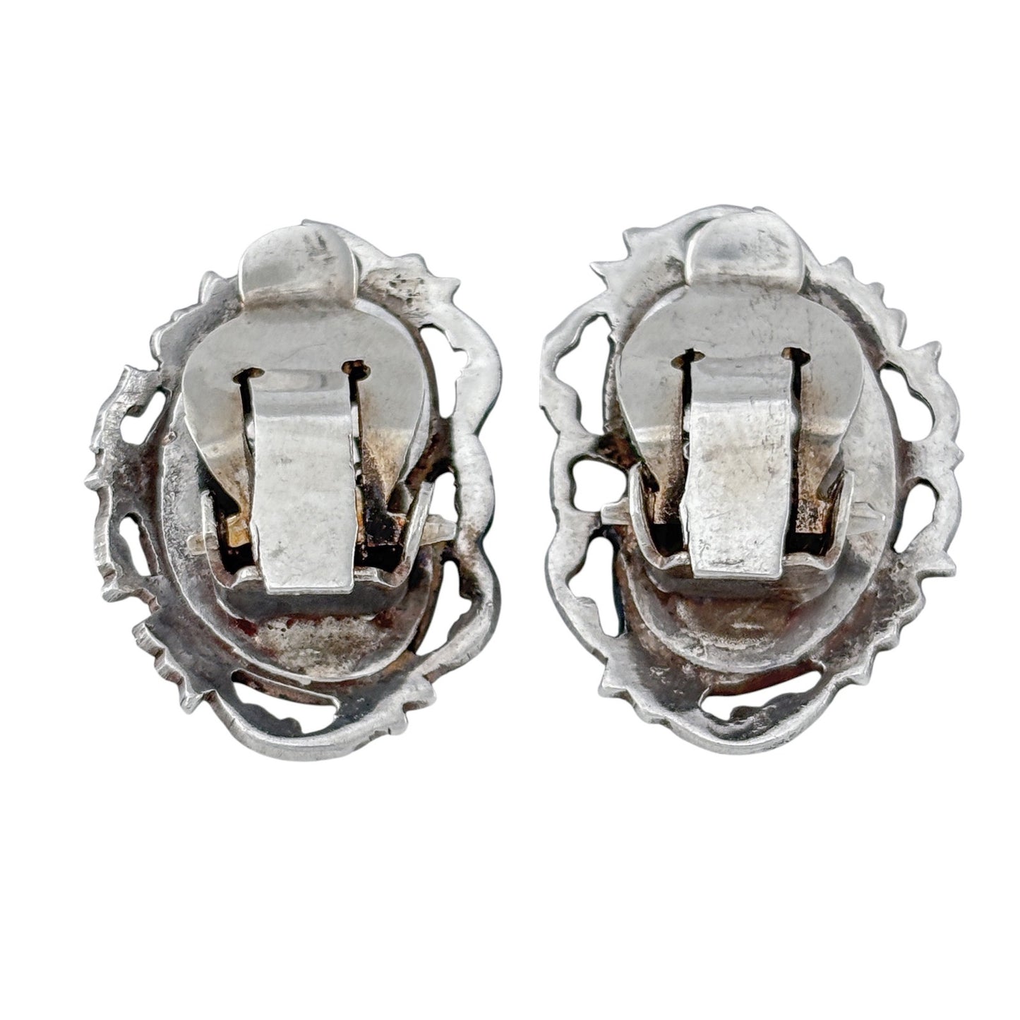 Vintage Sterling Silver 925 Black Siam Dancer Clip On Earrings