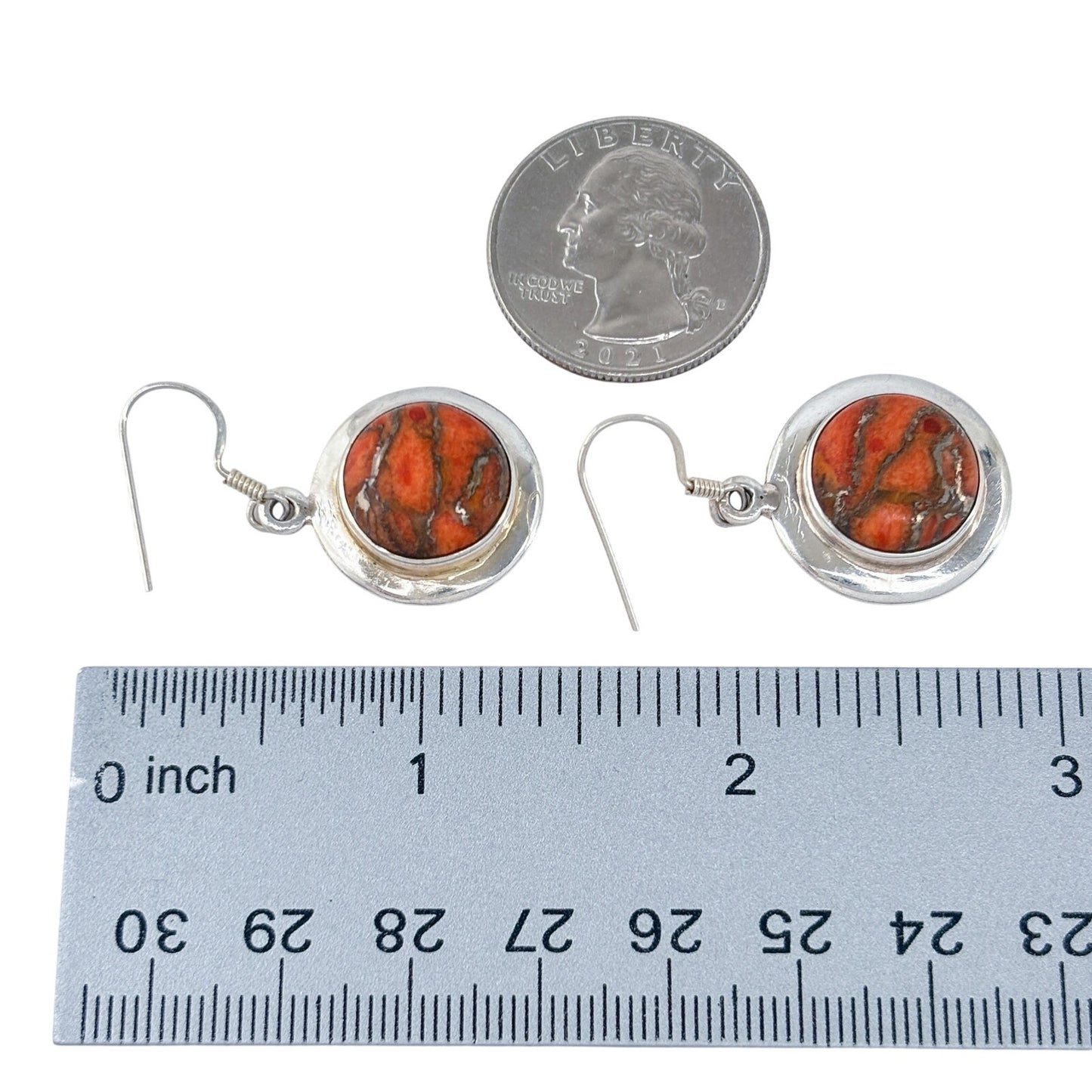 Vintage Sterling Silver 925 Round Jasper Earrings