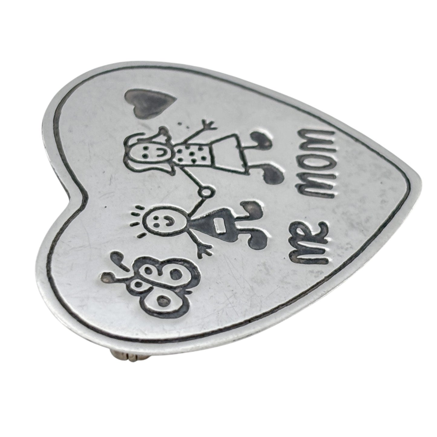 Vintage Mexico EFS Sterling Silver 925 Mommy and Child Heart Pin Brooch