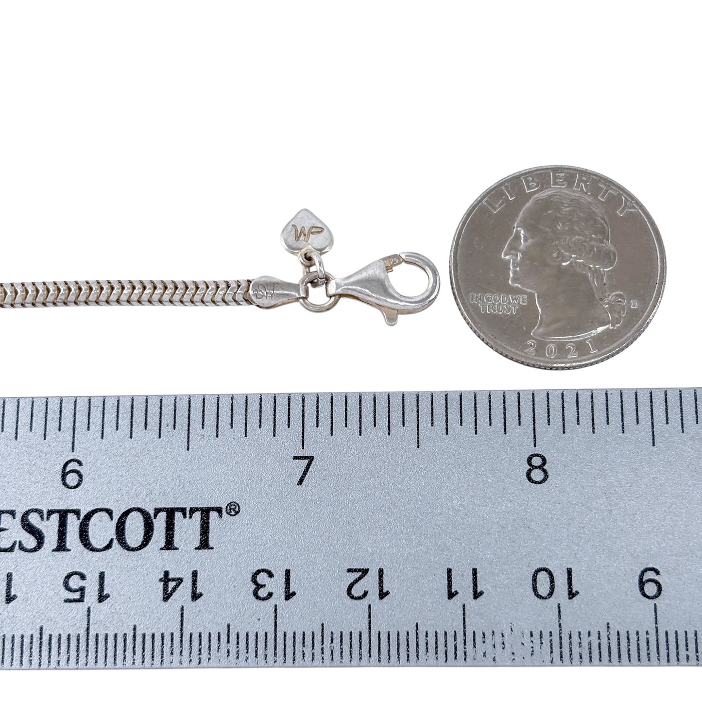 Estate Italy Sterling Silver 925 Snake Chain Charm Bracelet 7.5"