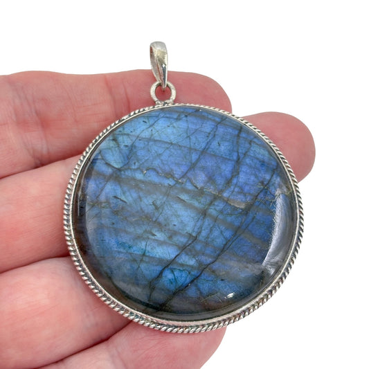 Vintage Sterling Silver 925 Round Labradorite Pendant