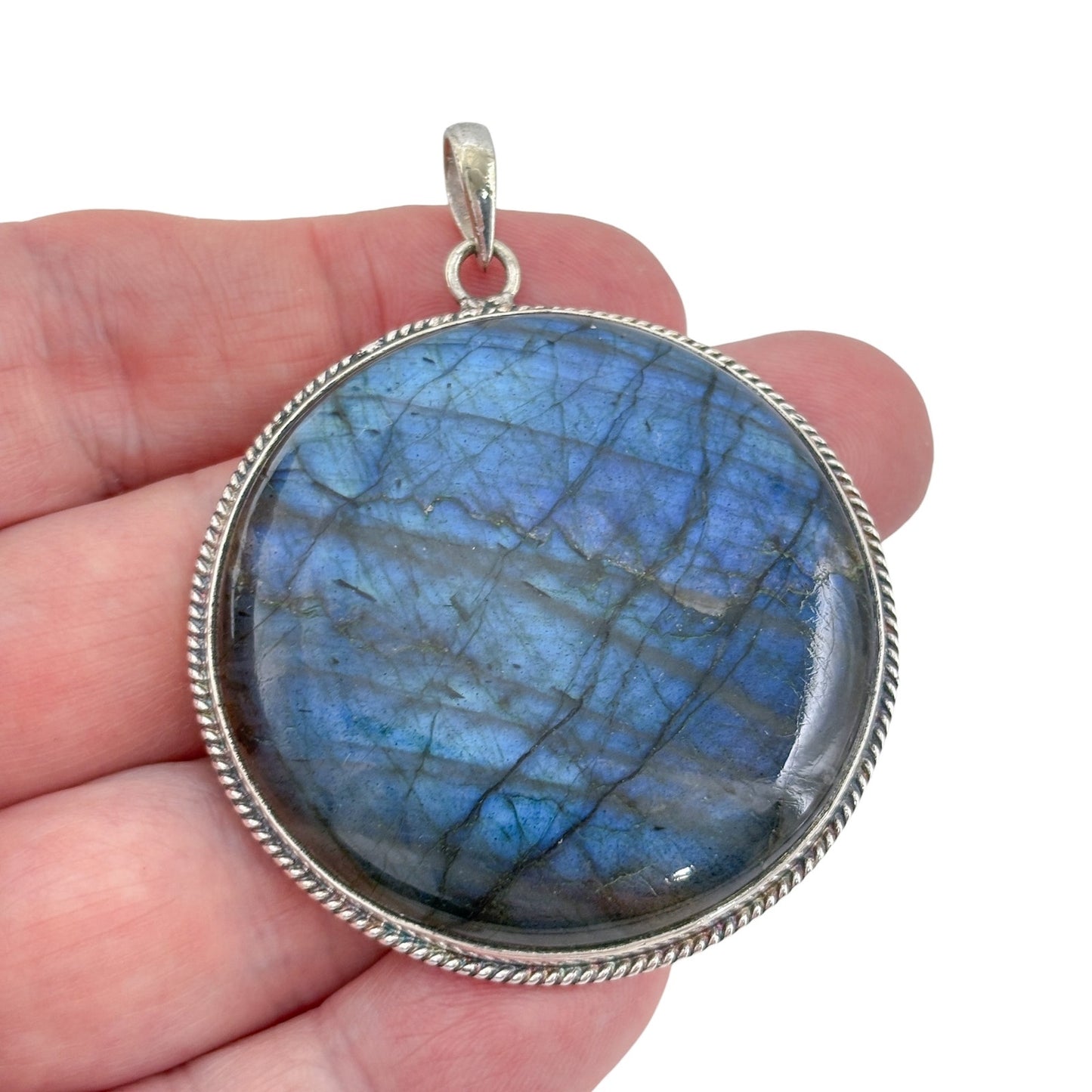 Vintage Sterling Silver 925 Round Labradorite Pendant