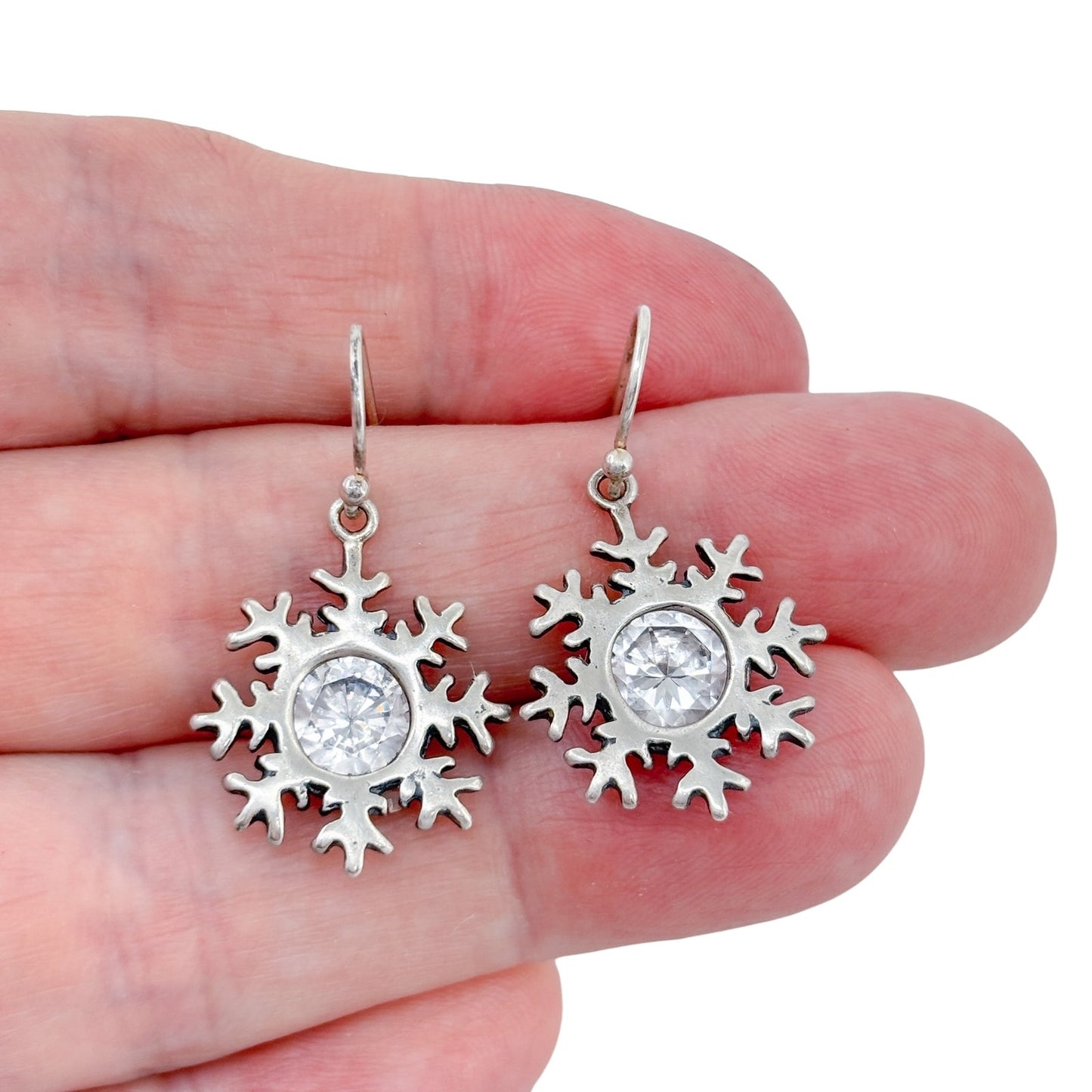 Estate Sterling Silver 925 Snowflake Cubic Zirconia Earrings