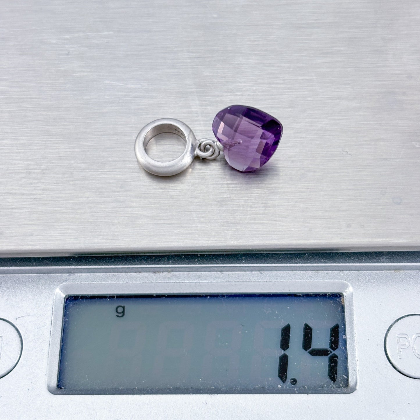 Vintage Sterling Silver 925 Purple Crystal Heart Slide Bracelet Charm