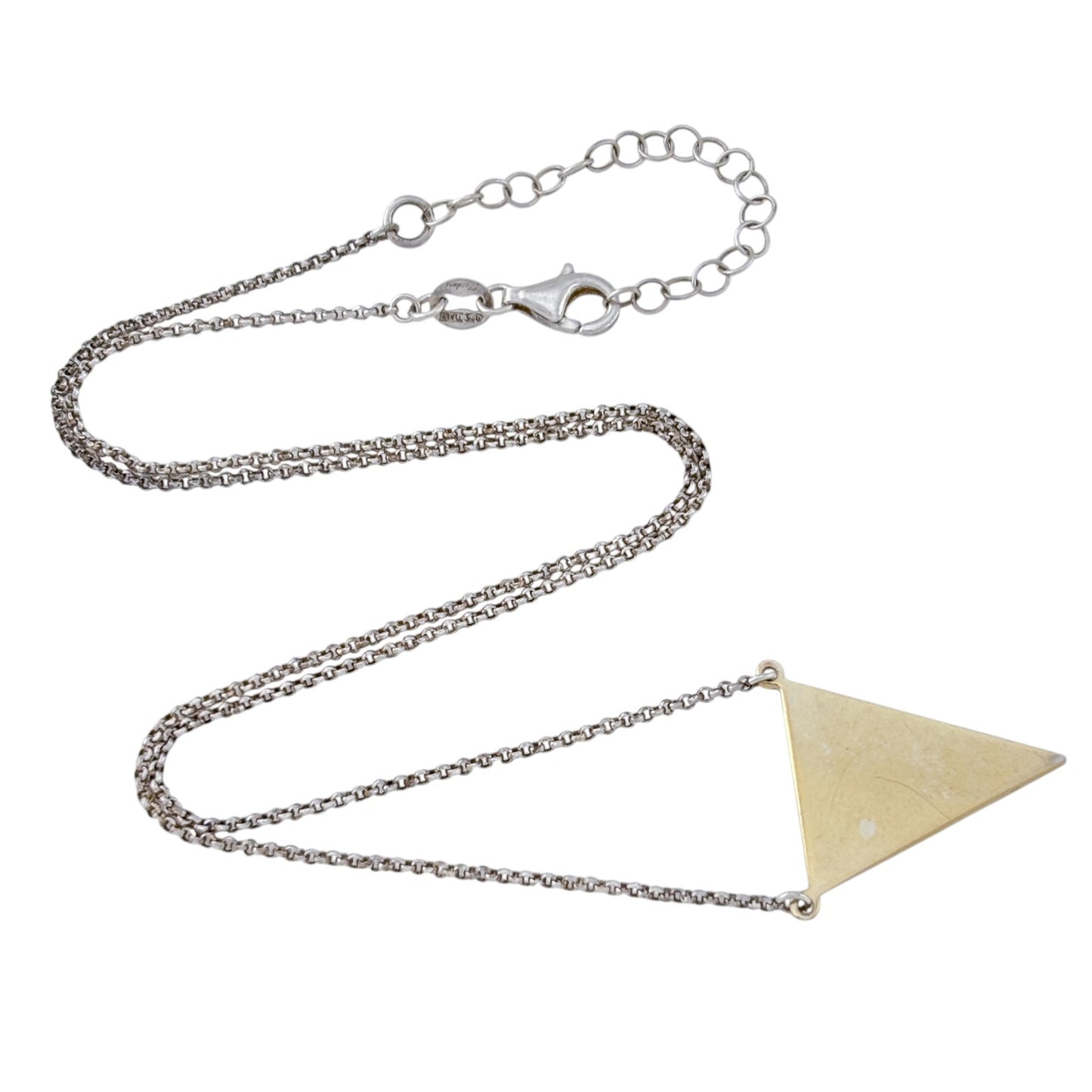 Vintage Sterling Silver 925 Mixed Metal Triangle Necklace 16-18"