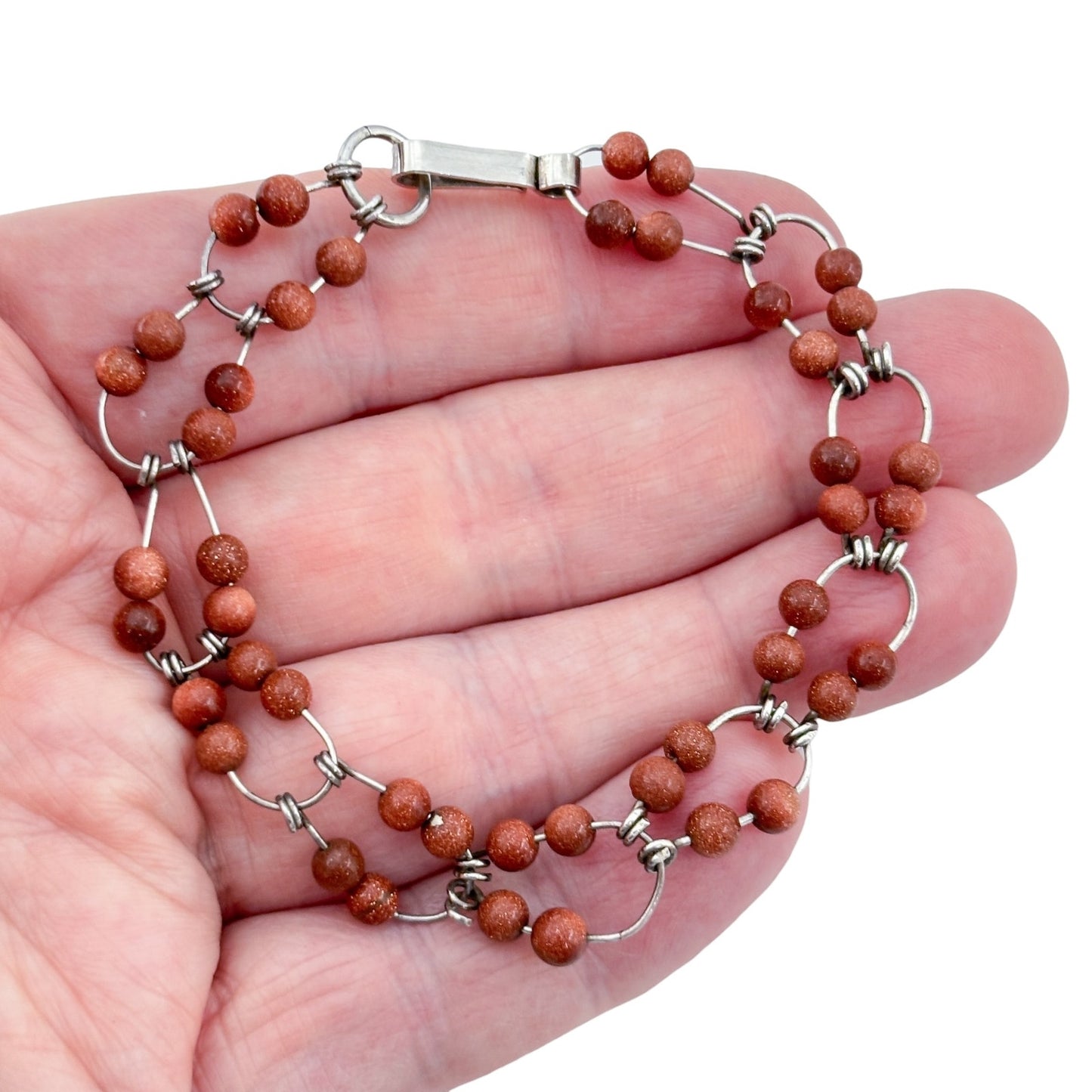 Vintage Sterling Silver 925 Sunstone Bracelet 7.5"