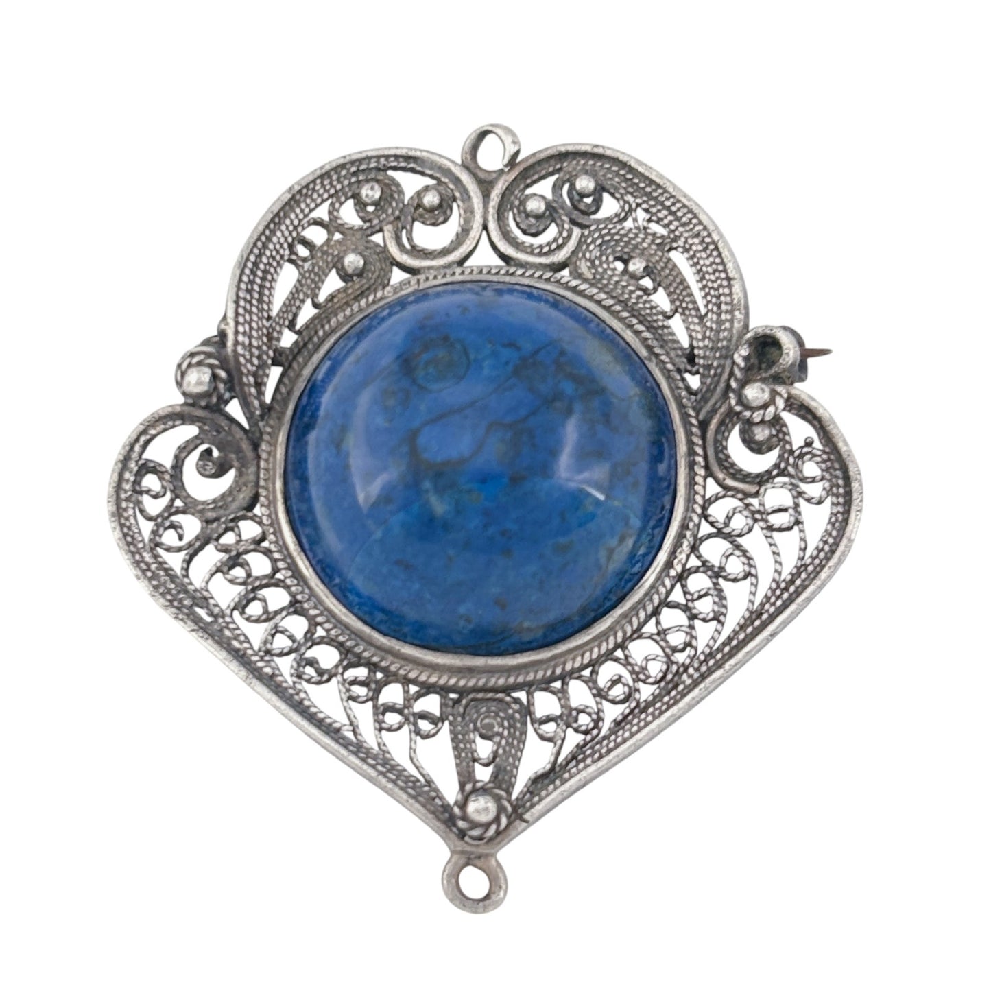 Vintage Sterling Silver 925 Lapis Lazuli Brooch