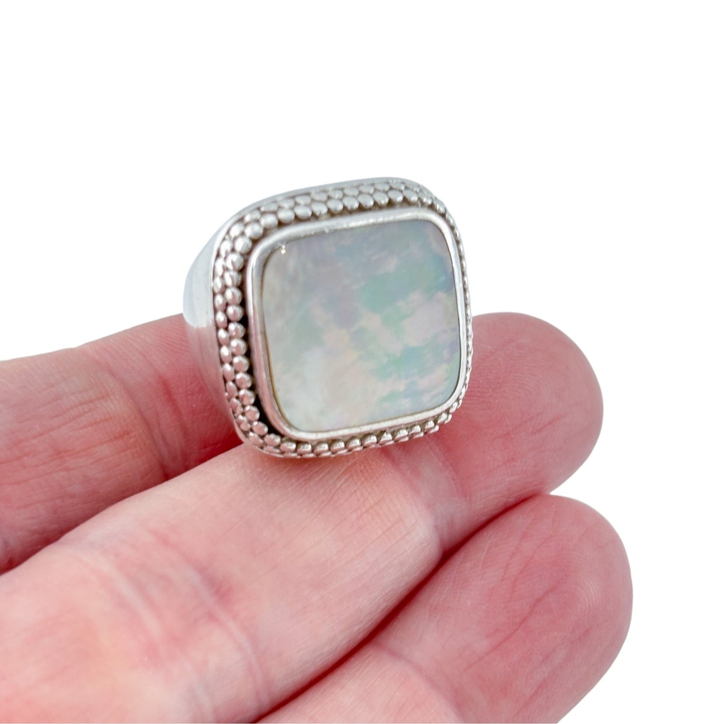Vintage Sterling Silver 925 Square Mother of Pearl Ring Size 6.5