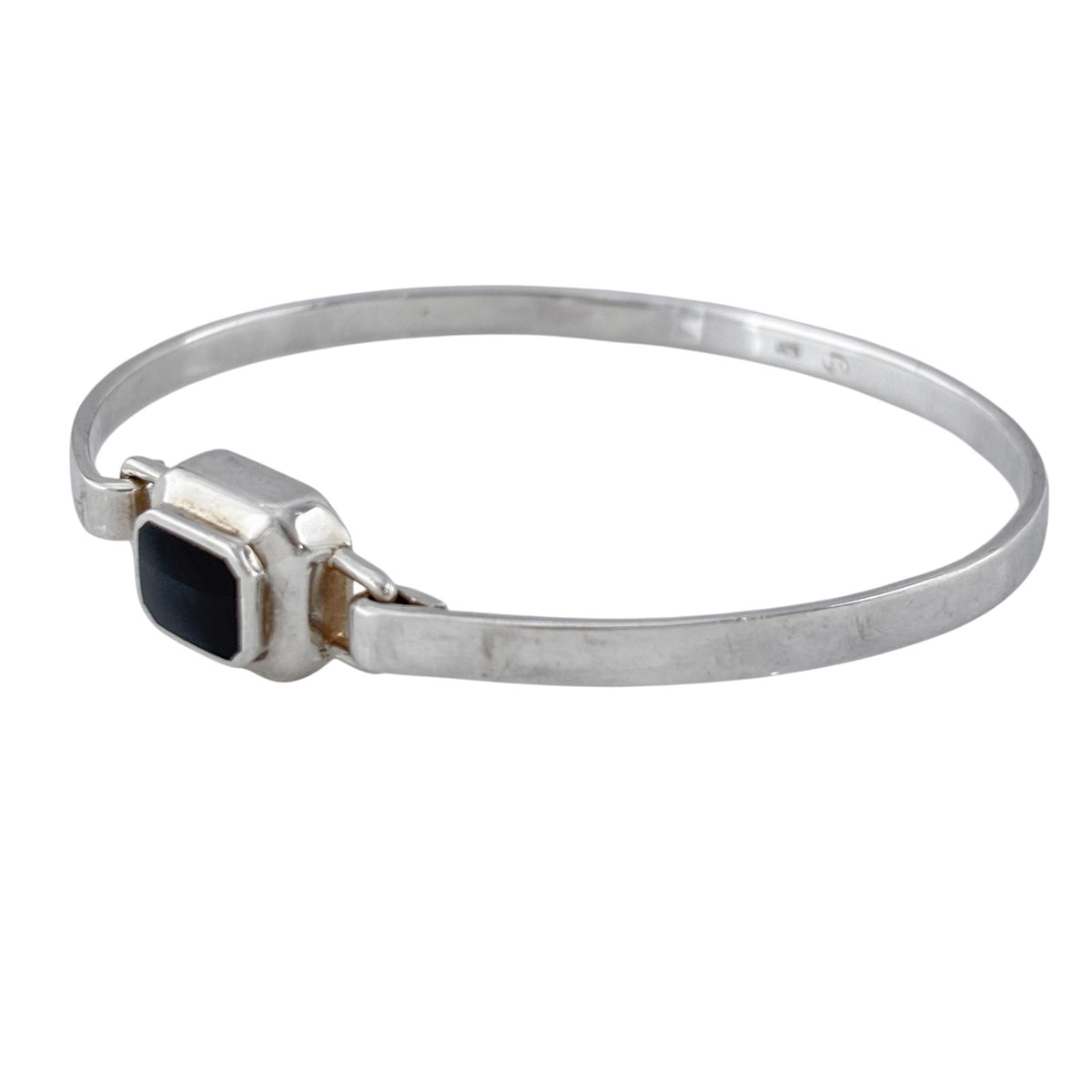 Vintage Sterling Silver 925 Onyx Bangle Bracelet 7.25"