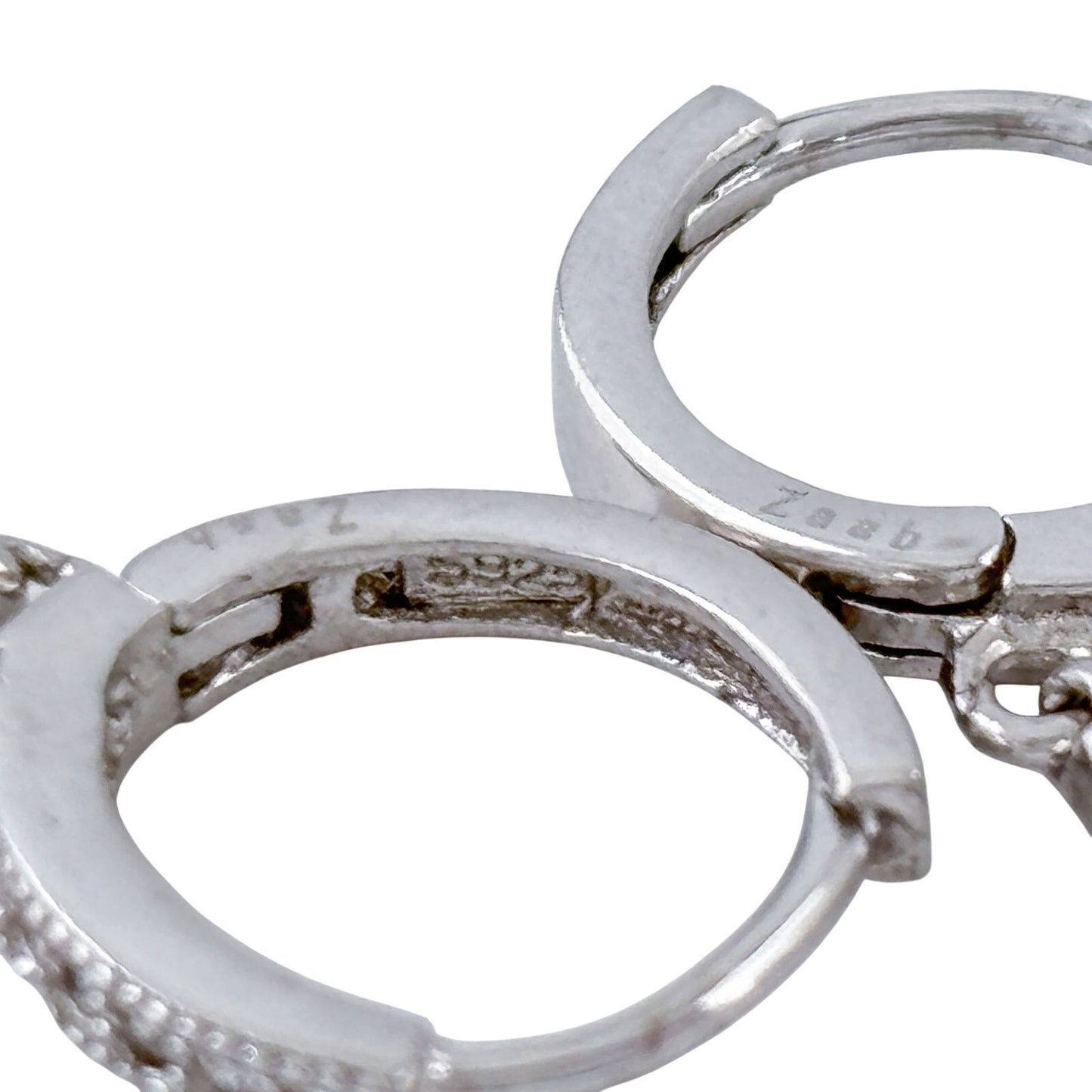 Vintage Sterling Silver 925 Cubic Zirconia Linear Drop Hoop Earrings