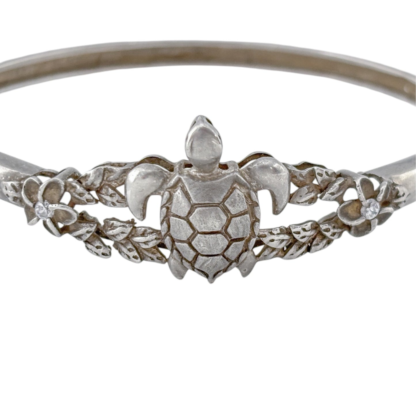 Vintage Sterling Silver 925 Cubic Zirconia Turtle Bangle 7"