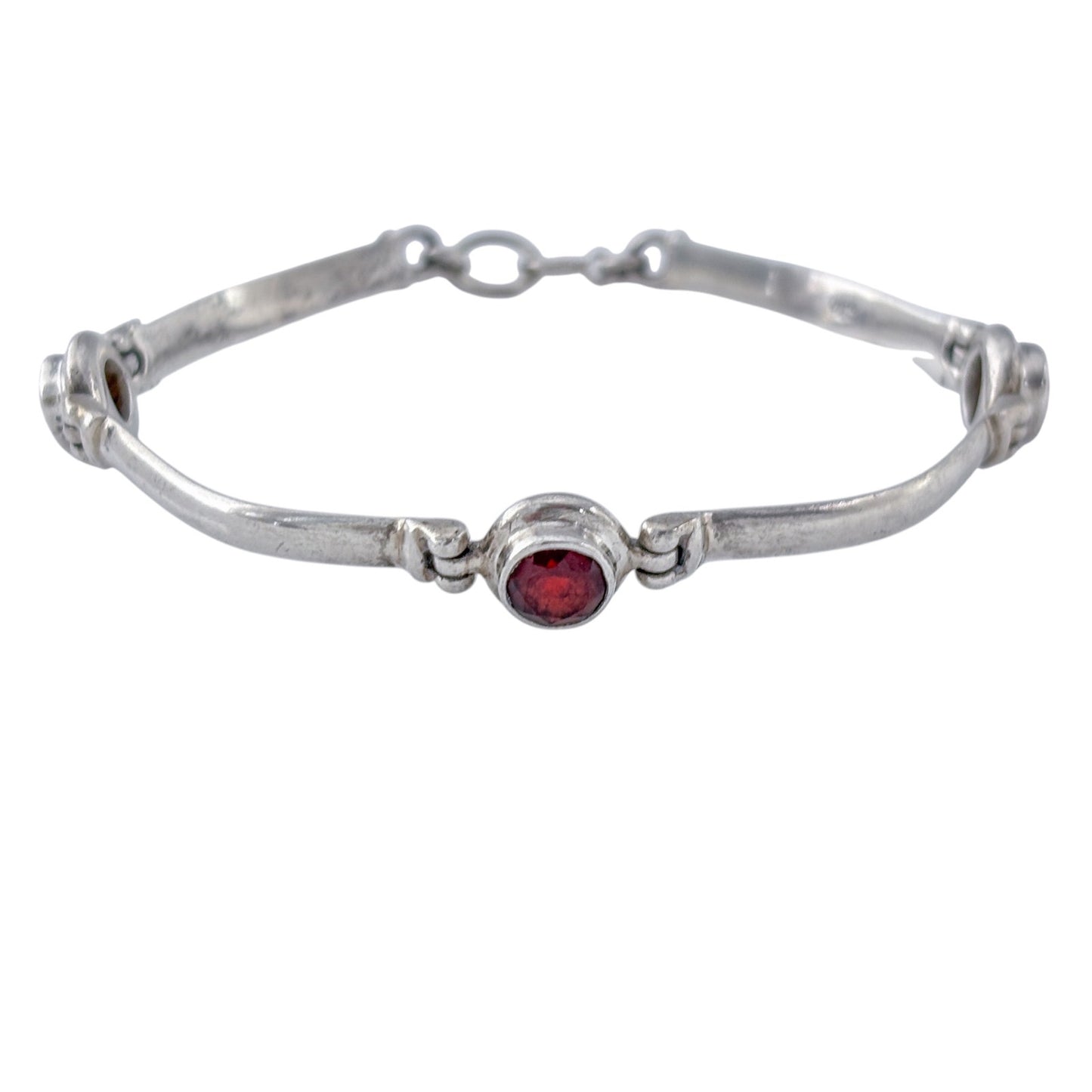 Vintage Sterling Silver 925 Garnet Link Bracelet 6.75"