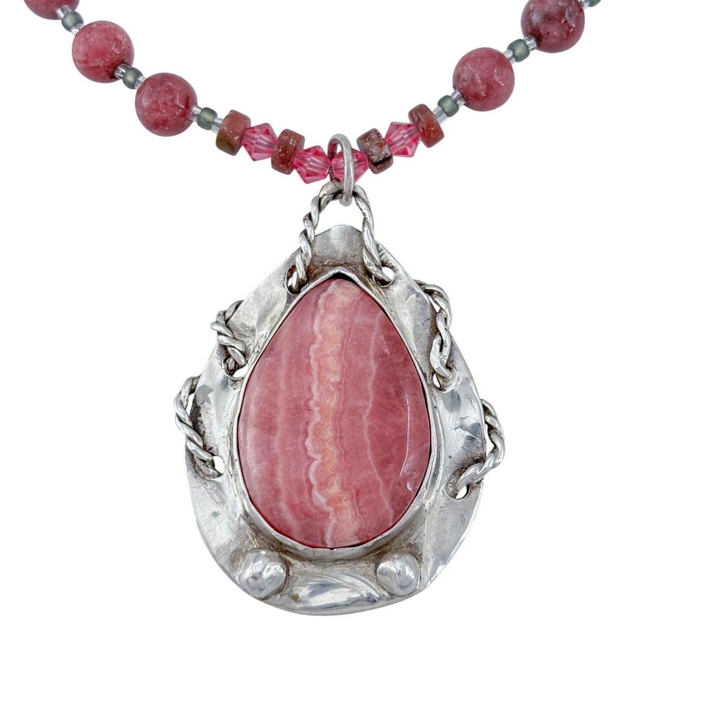 Vintage Sterling Silver 925 Rhodochrosite Pendant Necklace 16"
