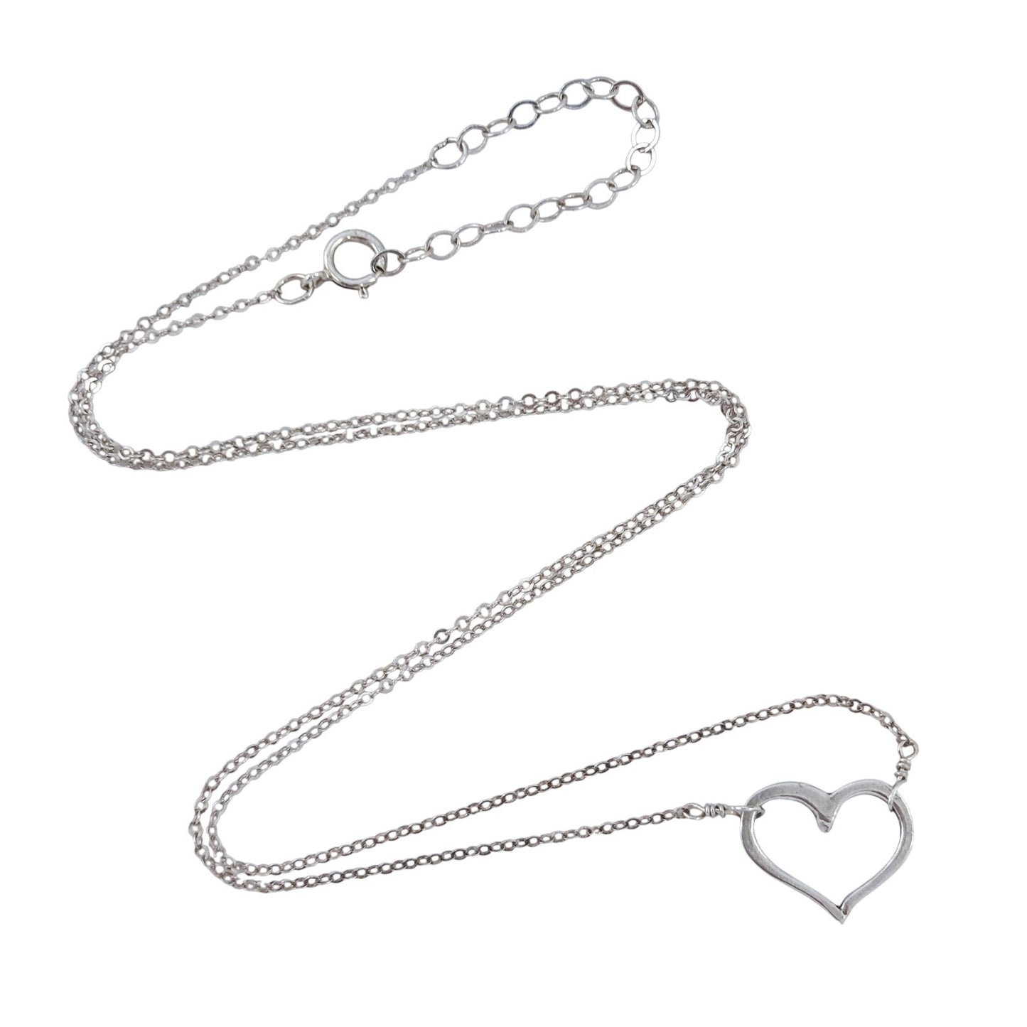 Vintage Sterling Silver 925 Open Heart Necklace 17"-19"
