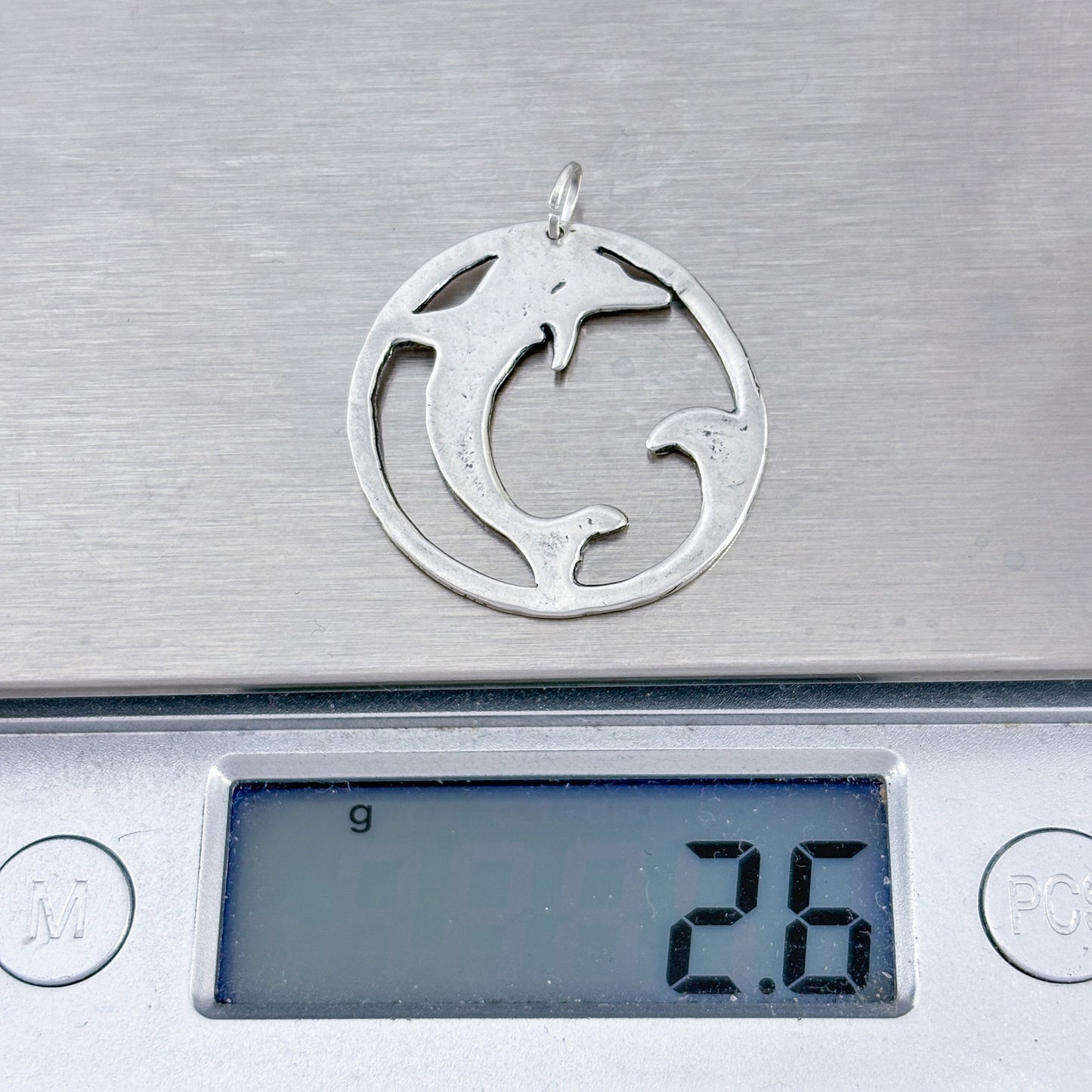 Vintage Sterling Silver 925 Dolphin Circle Pendant