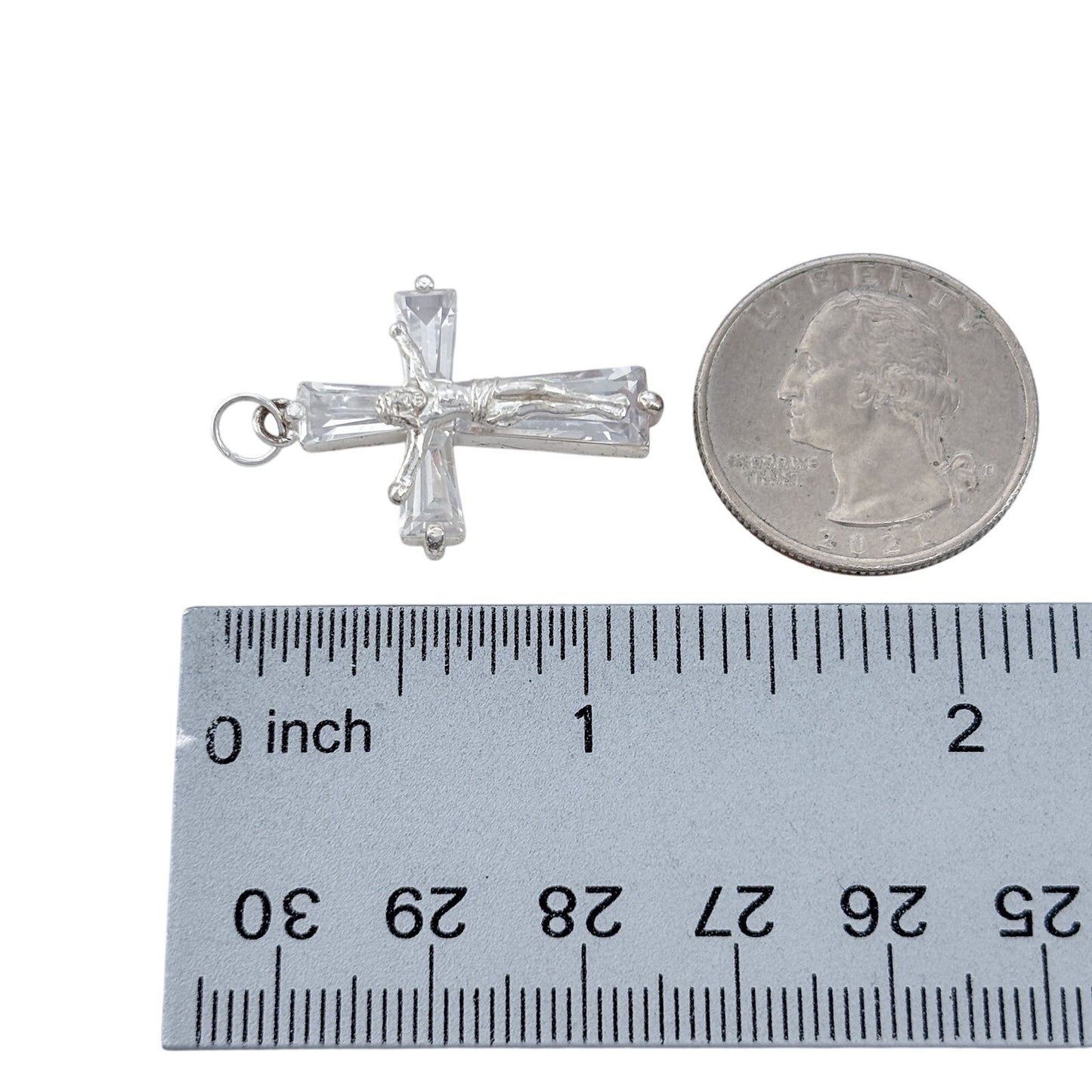 Vintage Sterling Silver 925 Cubic Zirconia Crucifix Cross Pendant