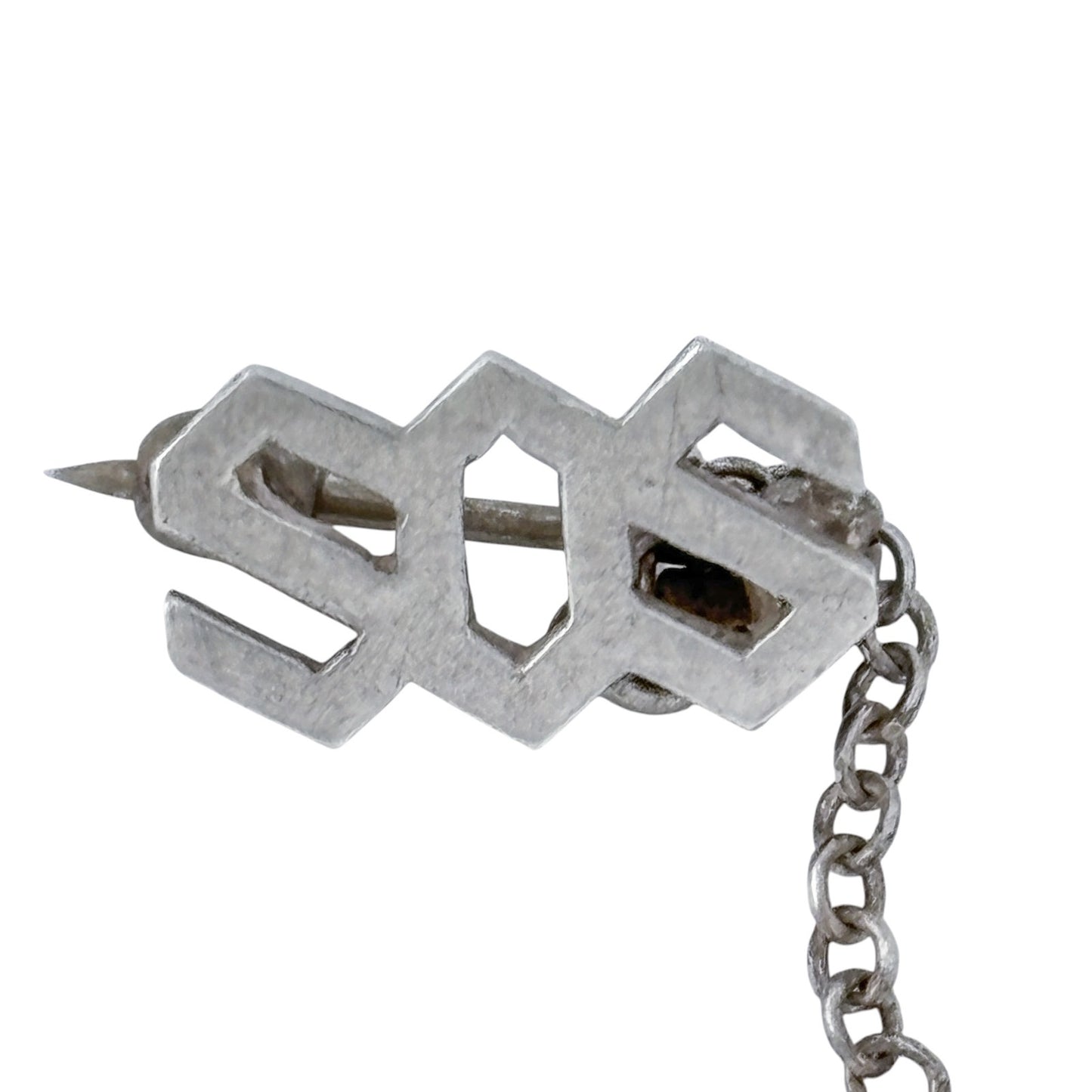 Vintage Sterling Silver SOS Geometric Dual Pin with Chain