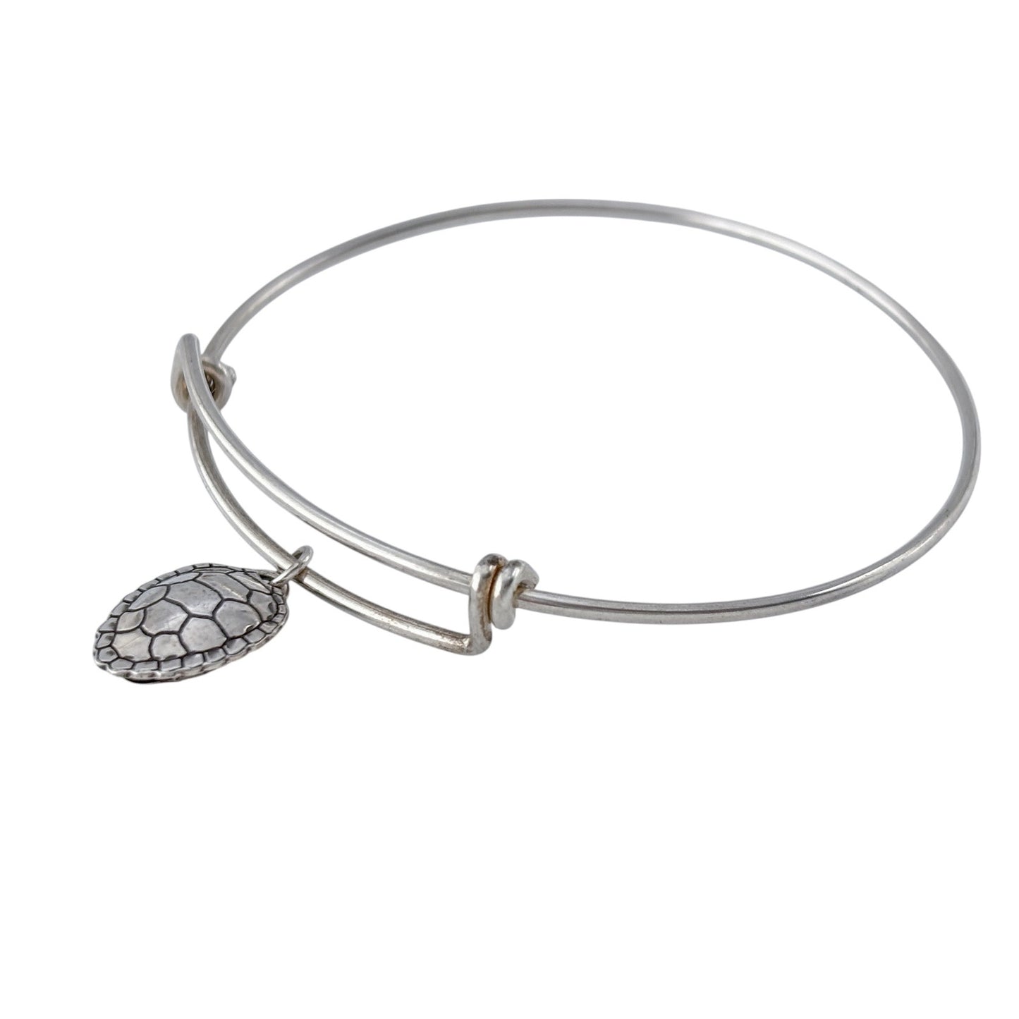 Vintage Sterling Silver 925 Adjustable Bangle with Turtle Charm 7.75"