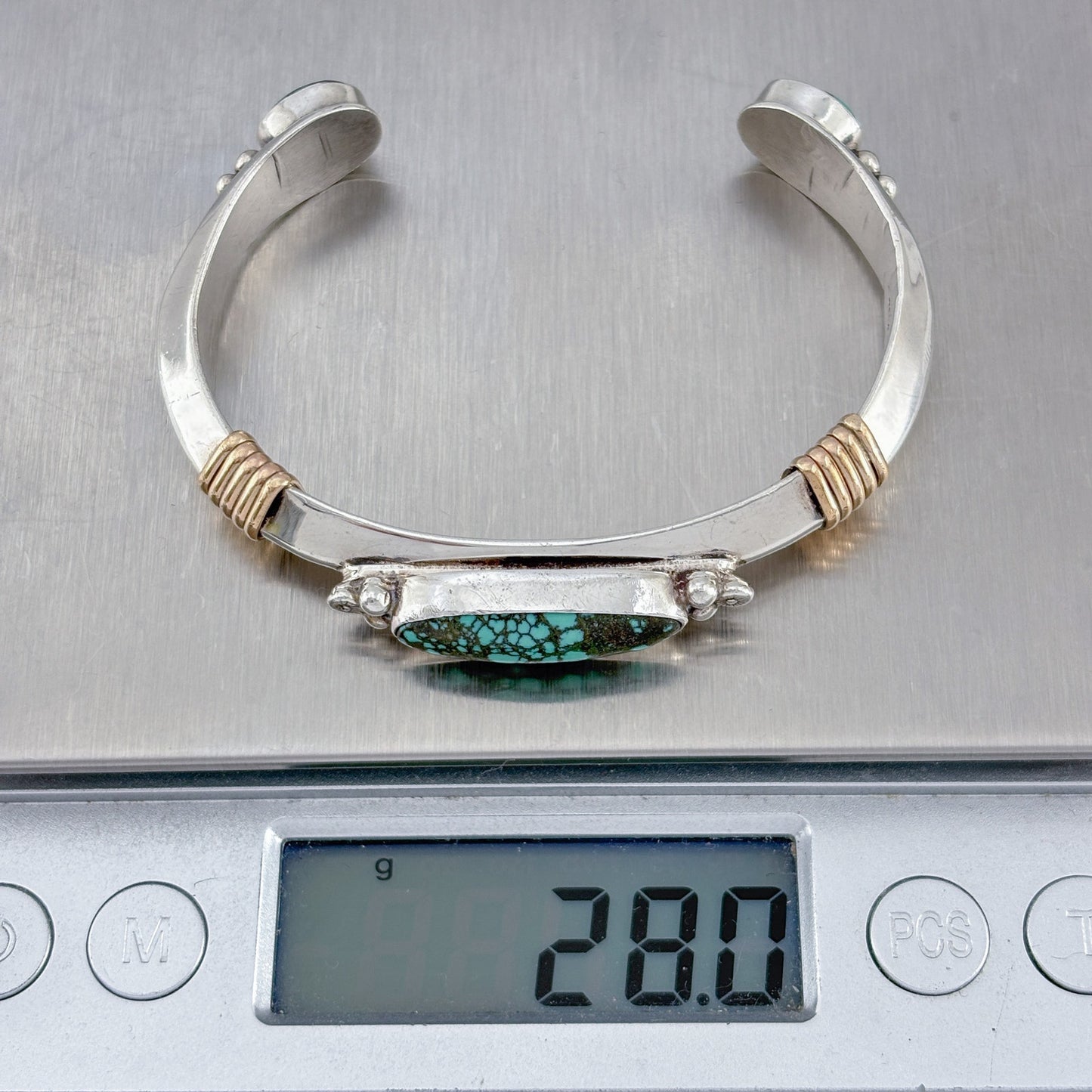 Vintage E. Piaso Navajo Sterling Silver 925 Black Web Turquoise Cuff Bracelet 6"