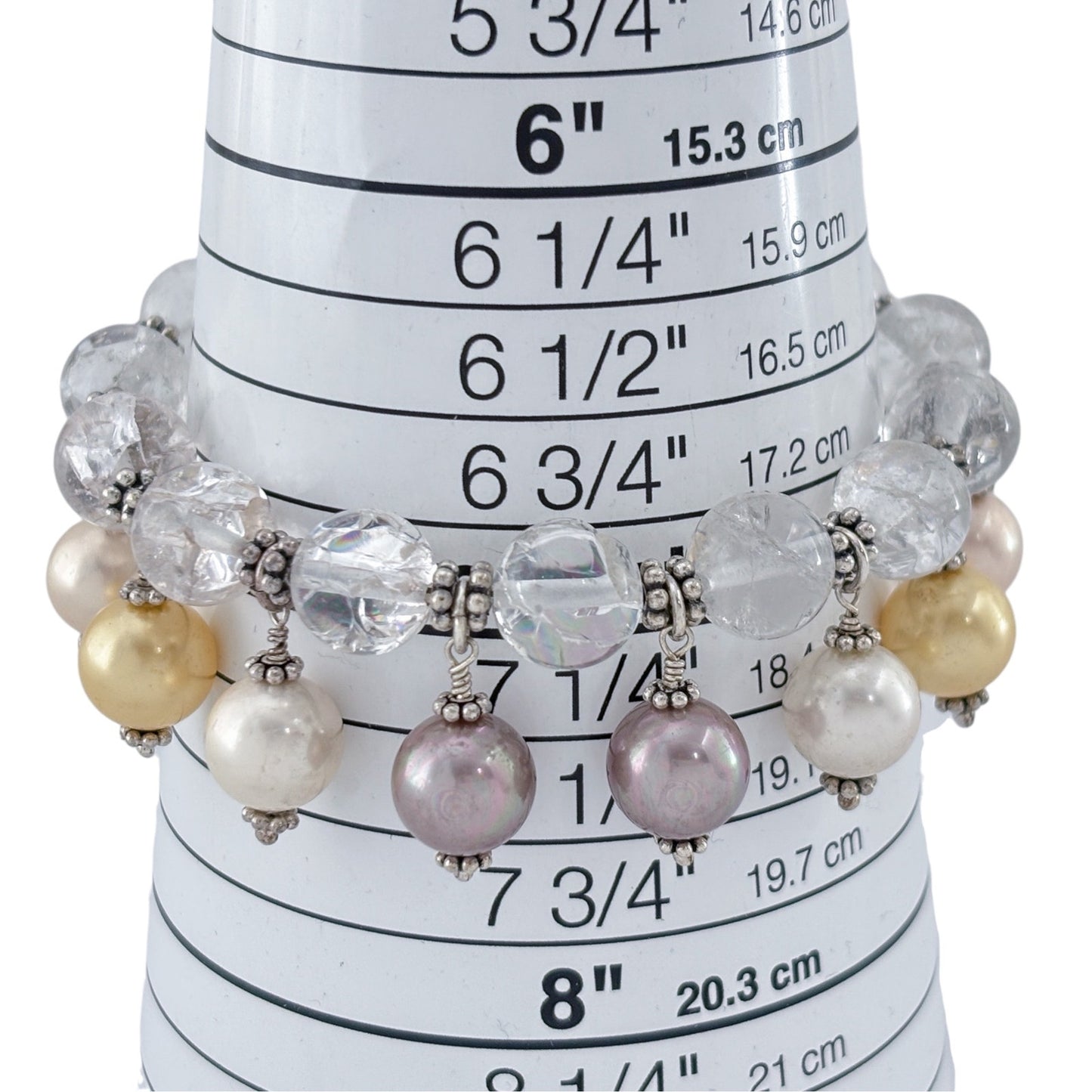 Vintage Sterling Silver 925 Quartz Imitation Pearl Bracelet 7.5"