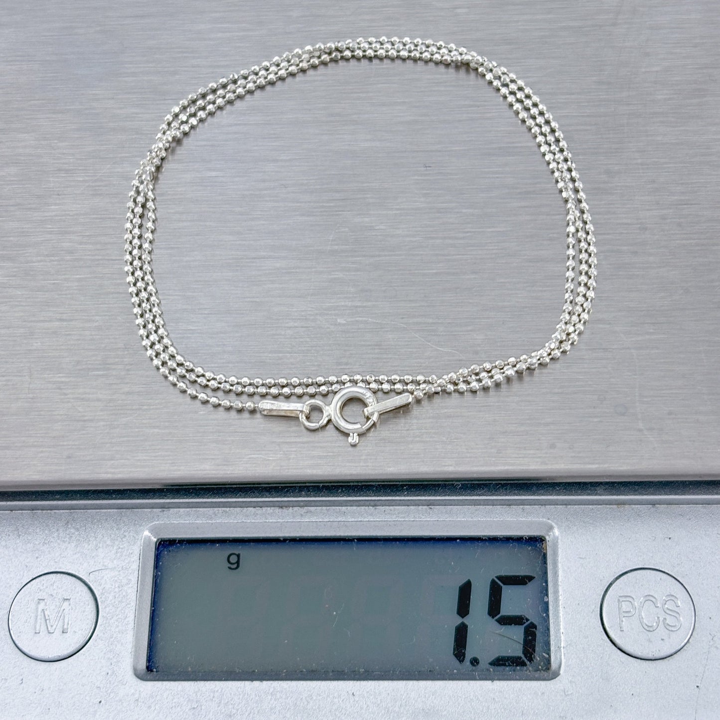 Vintage Sterling Silver 925 Ball Bead Chain Necklace 18"