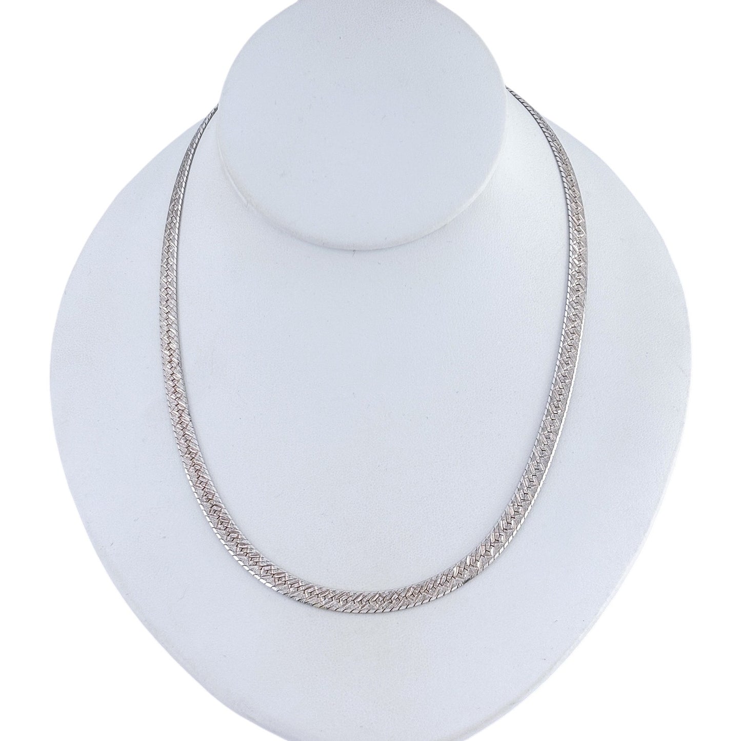 Vintage Italian Sterling Silver 925 Patterned Herringbone Necklace 18"