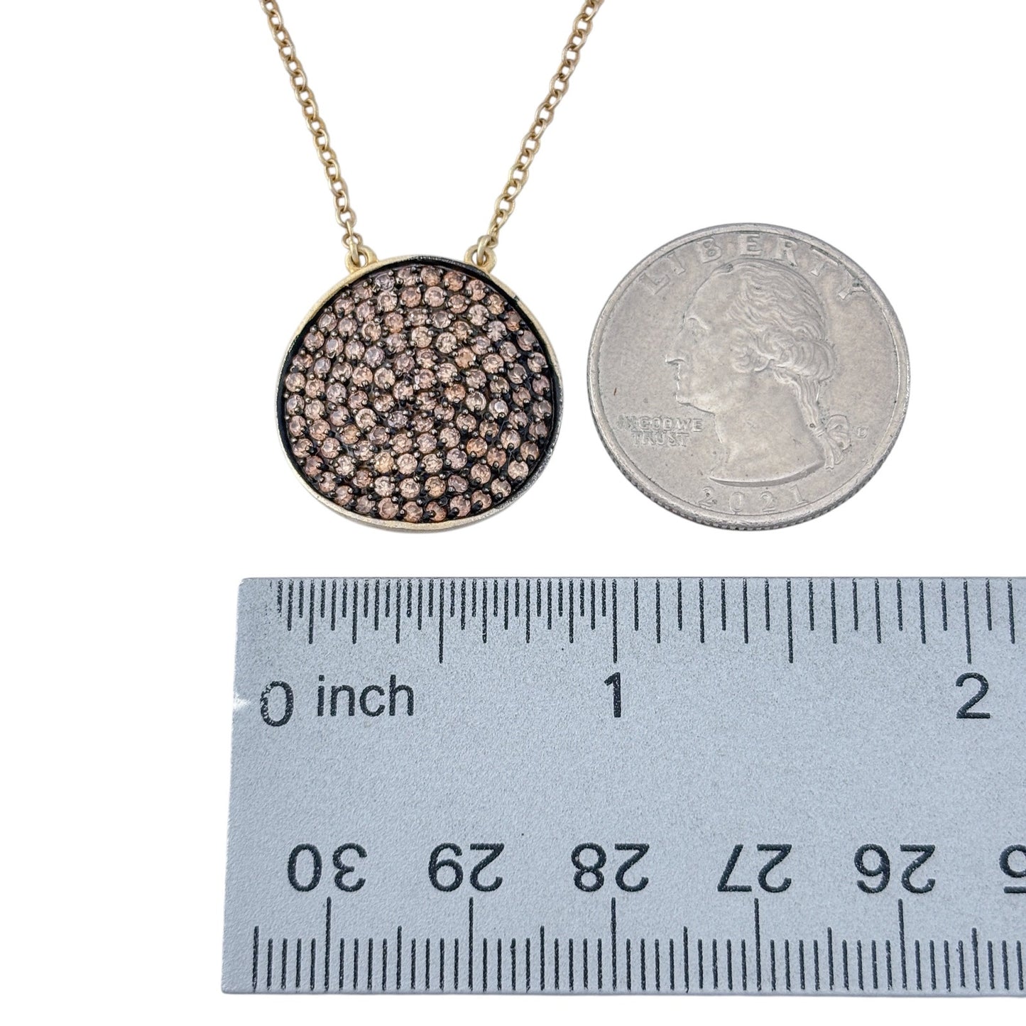 Vintage Gold-Tone Sterling Silver 925 Pave Crystal Disc Pendant Necklace 17"-19"