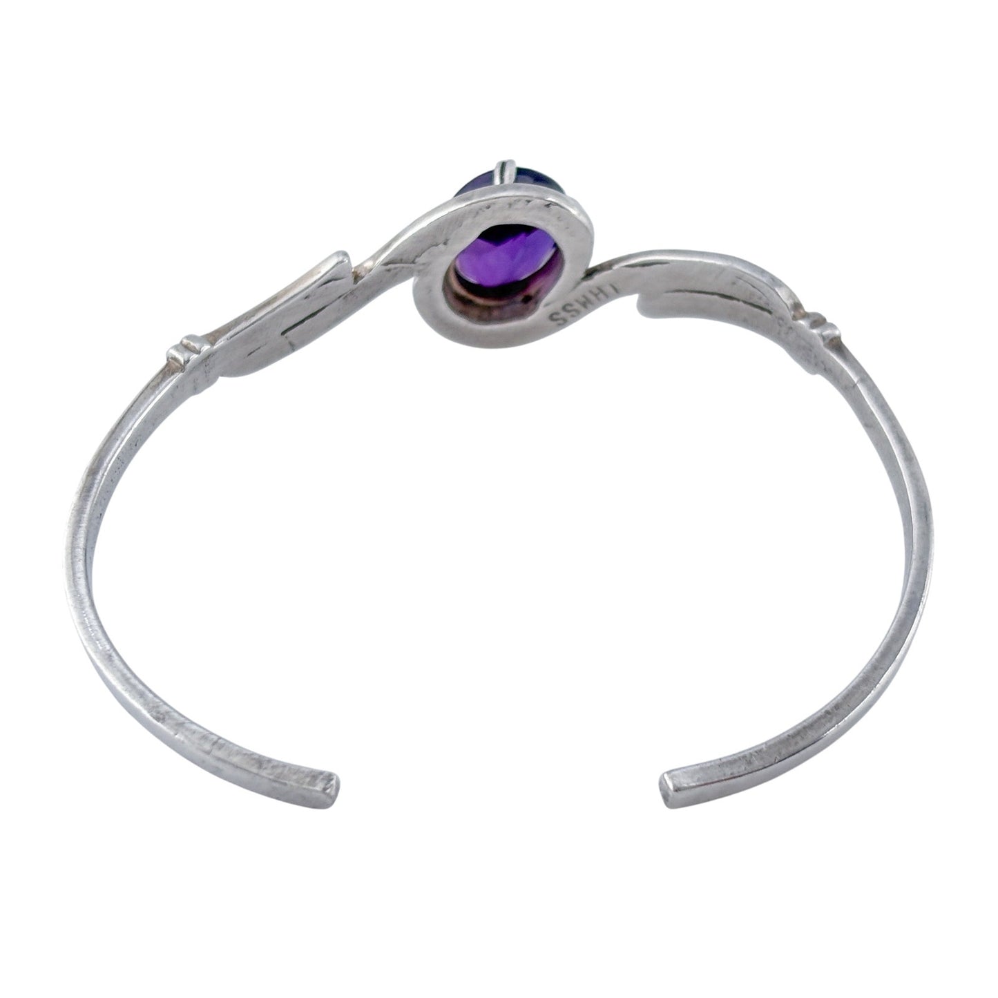 Vintage Sterling Silver 925 Amethyst Cuff Bracelet 6.75"