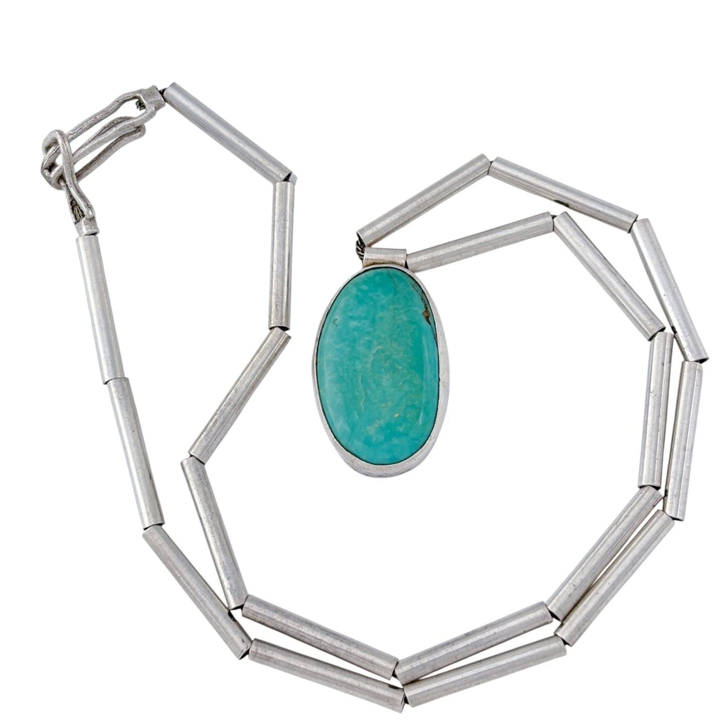 Vintage Sterling Silver Turquoise Pendant Necklace 16"