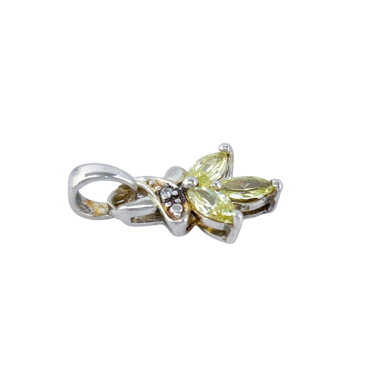 Vintage Sterling Silver 925 Yellow Cubic Zirconia Floral Pendant
