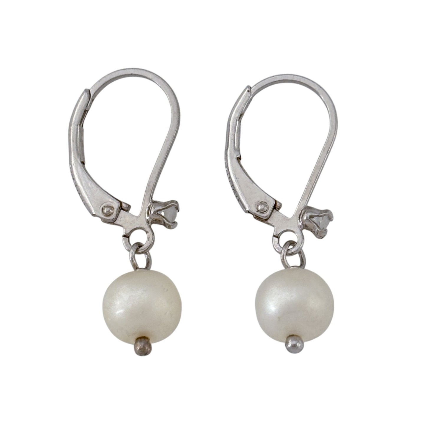 Vintage Sterling Silver 925 Pearl Diamond 0.06ctw Leverback Earrings