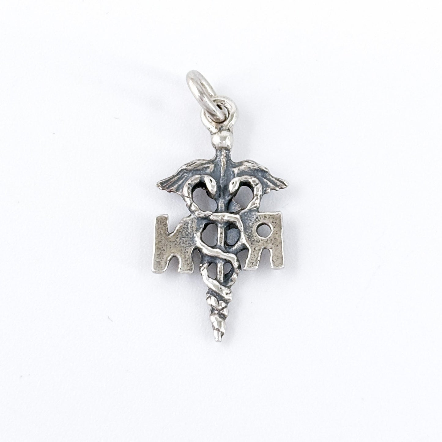 Vintage Sterling Silver 925 RN Caduceus Nurse Charm Pendant