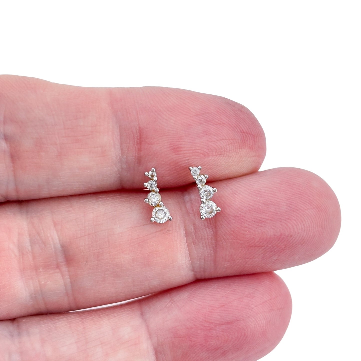 Vintage Sterling Silver 925 Cubic Zirconia Climber Earrings