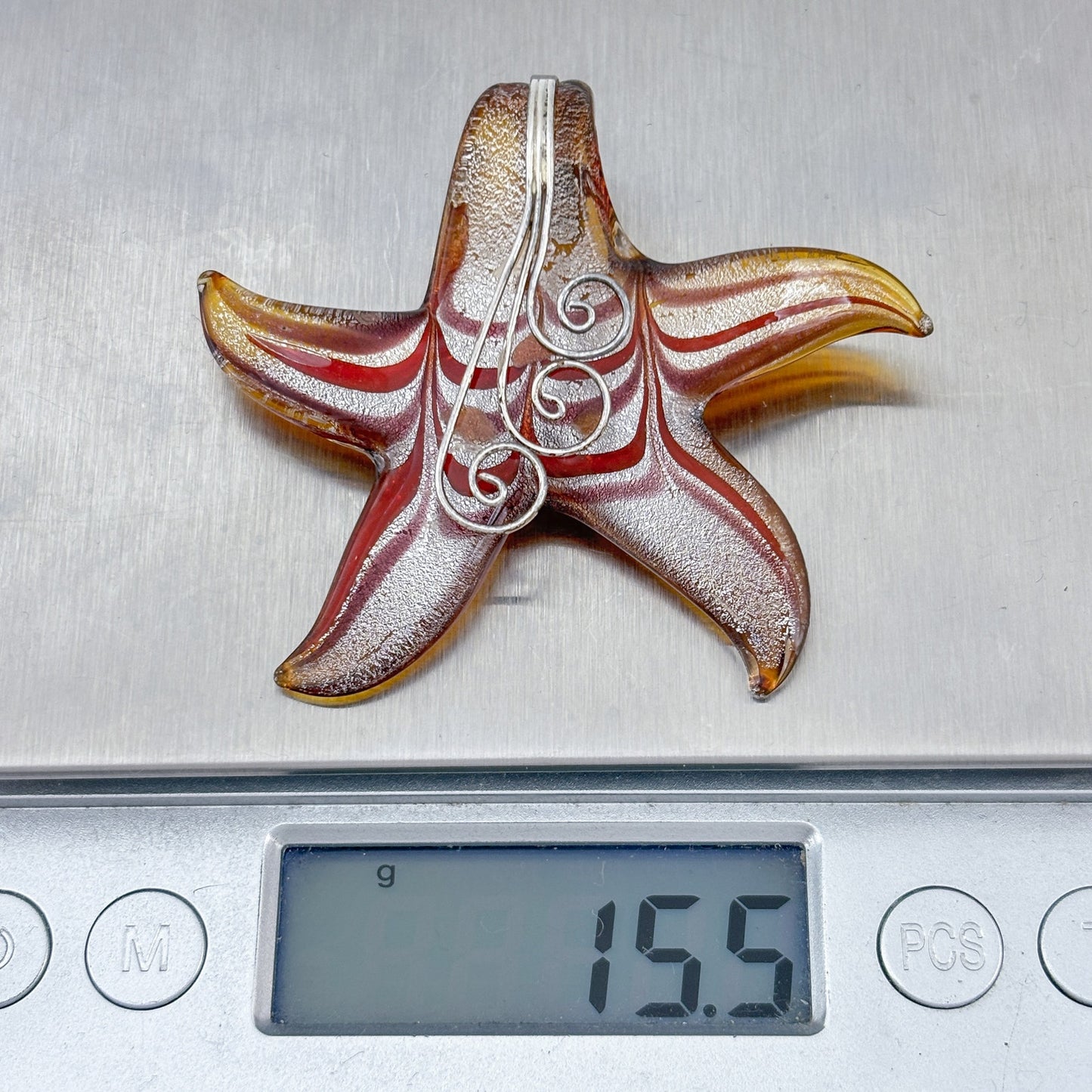 Vintage Sterling Silver 925 Starfish Glass Pendant