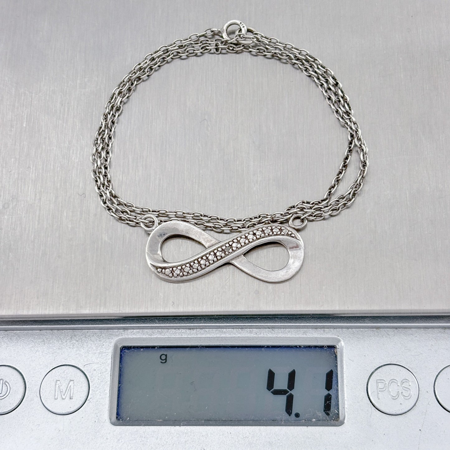Vintage Sterling Silver 925 Diamond Infinity Necklace 18"
