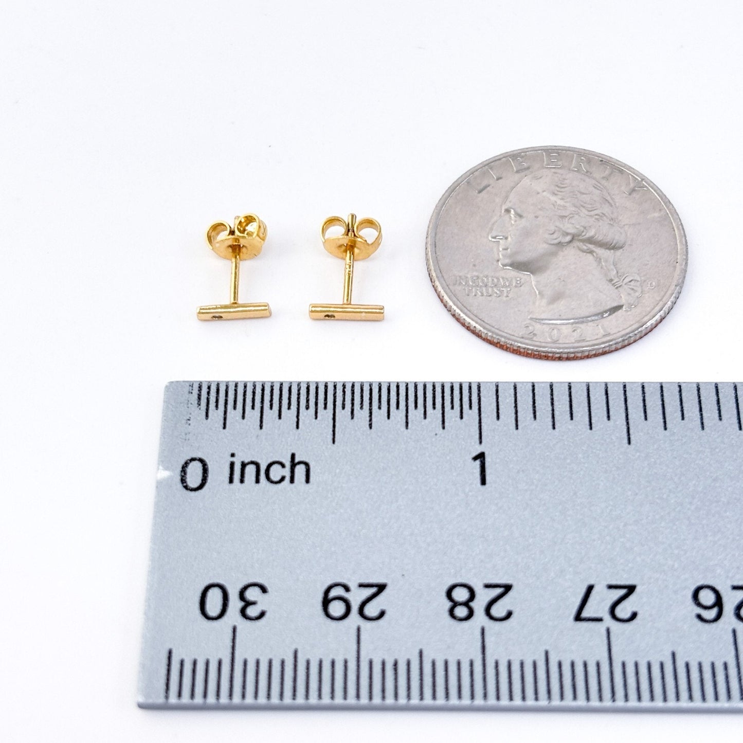 Vintage SU Sterling Silver 925 Gold Tone Cubic Zirconia Bar Stud Earrings