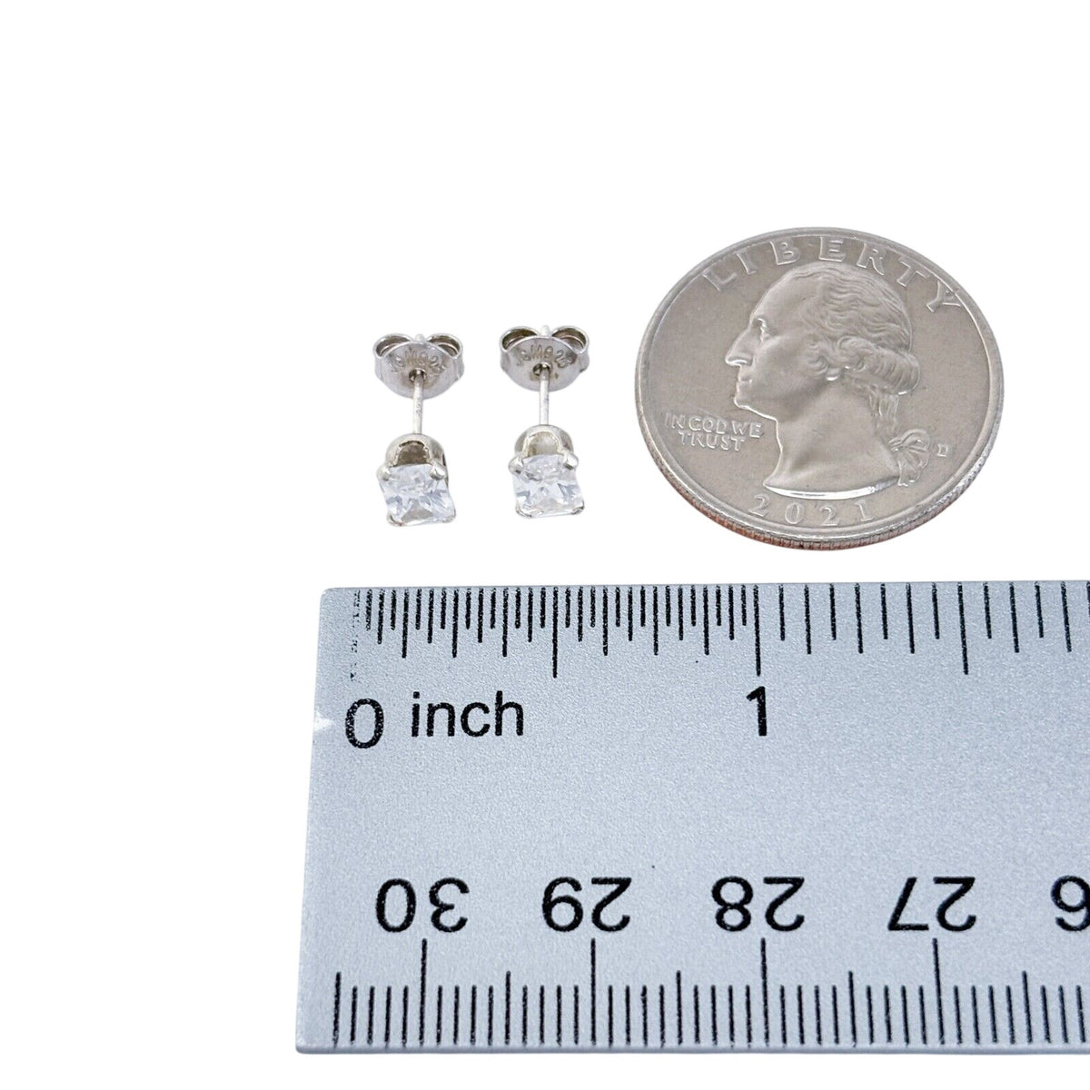 Vintage Sterling Silver 925 Rectangular Cubic Zirconia Stud Earrings