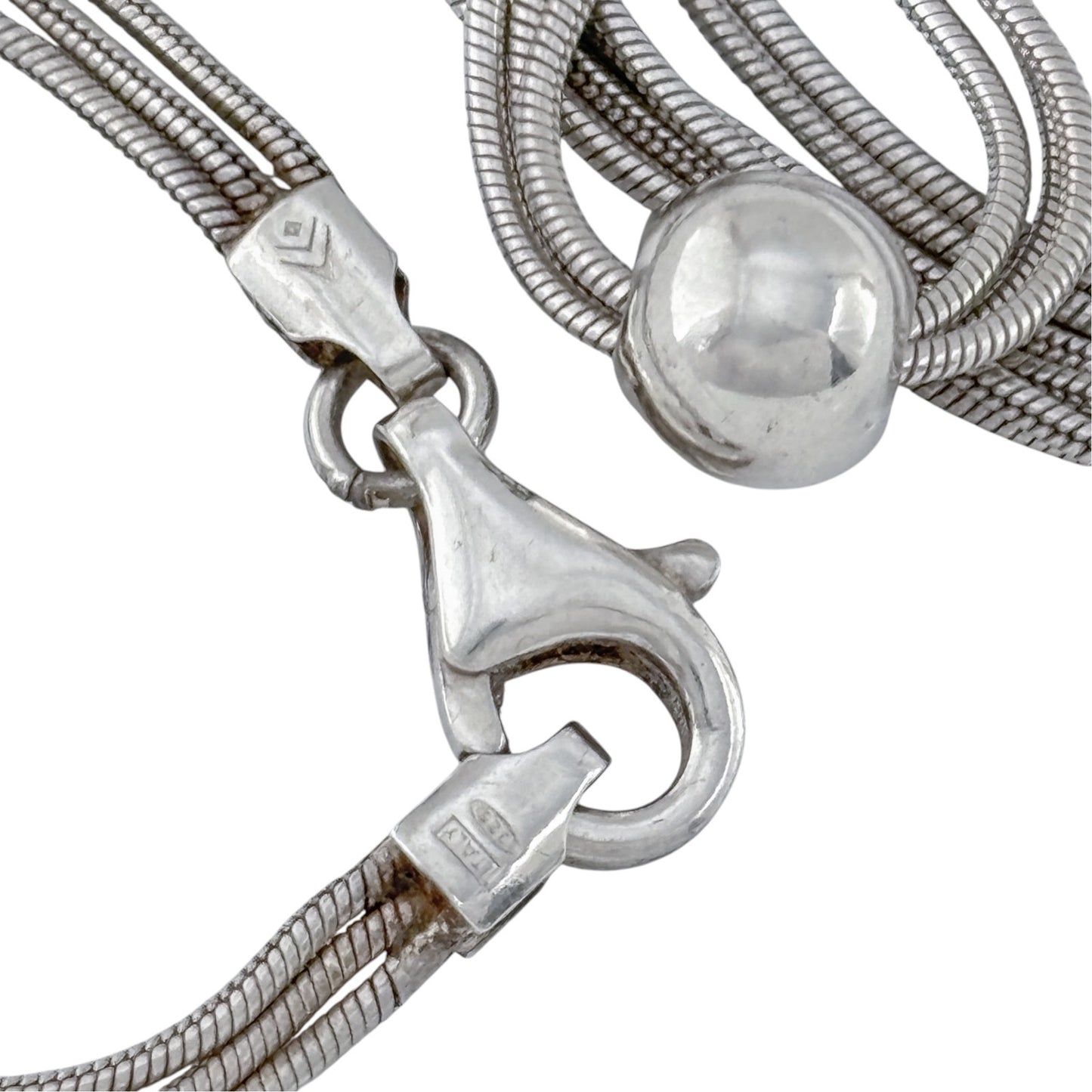 Retired Silpada Sterling Silver 925 Italy Multi Snake Bead Necklace 16"