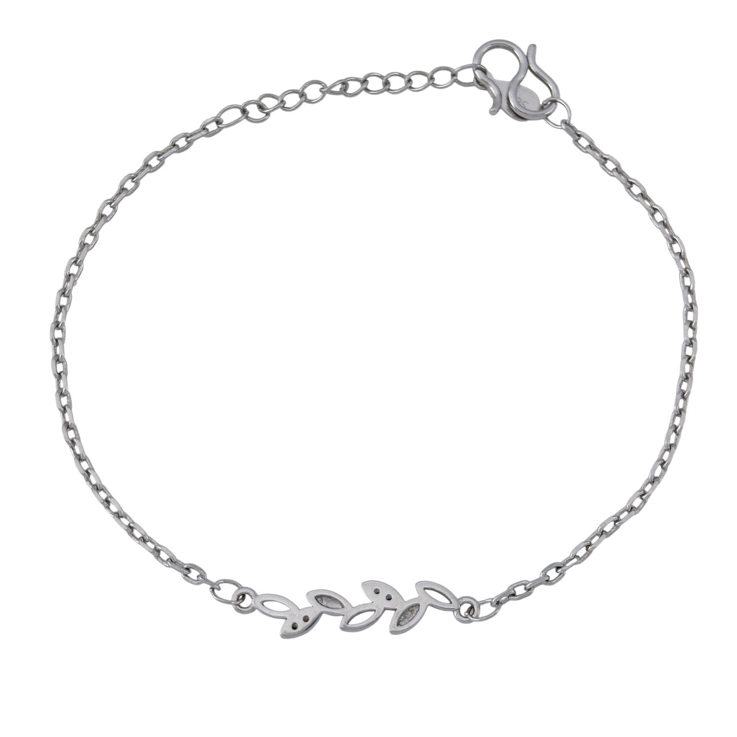 Vintage Sterling Silver 925 Cubic Zirconia Leaf Bracelet 6.75"-7.75"